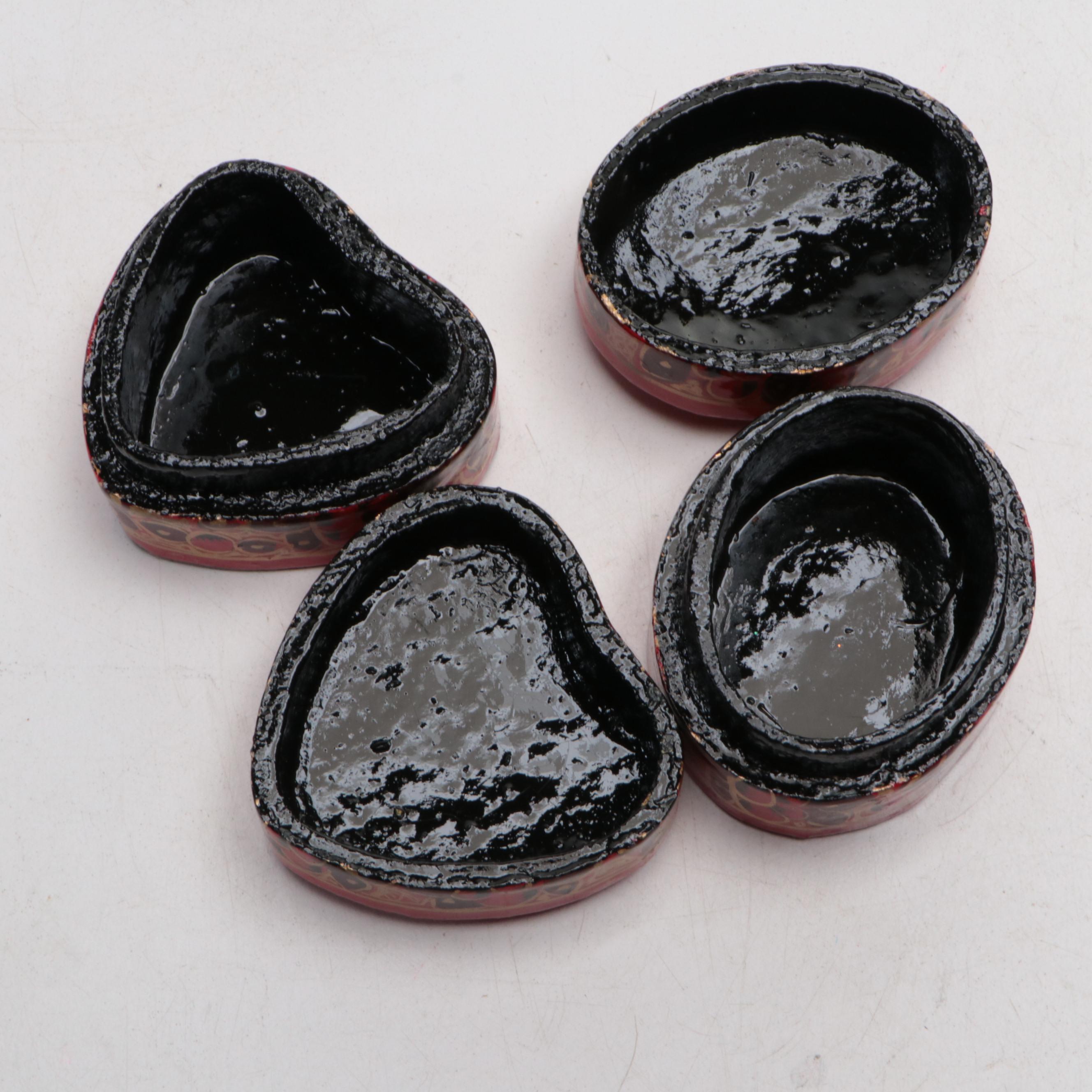 Indian Folk Art Hand-Painted Kashmiri Papier-Mâché Boxes