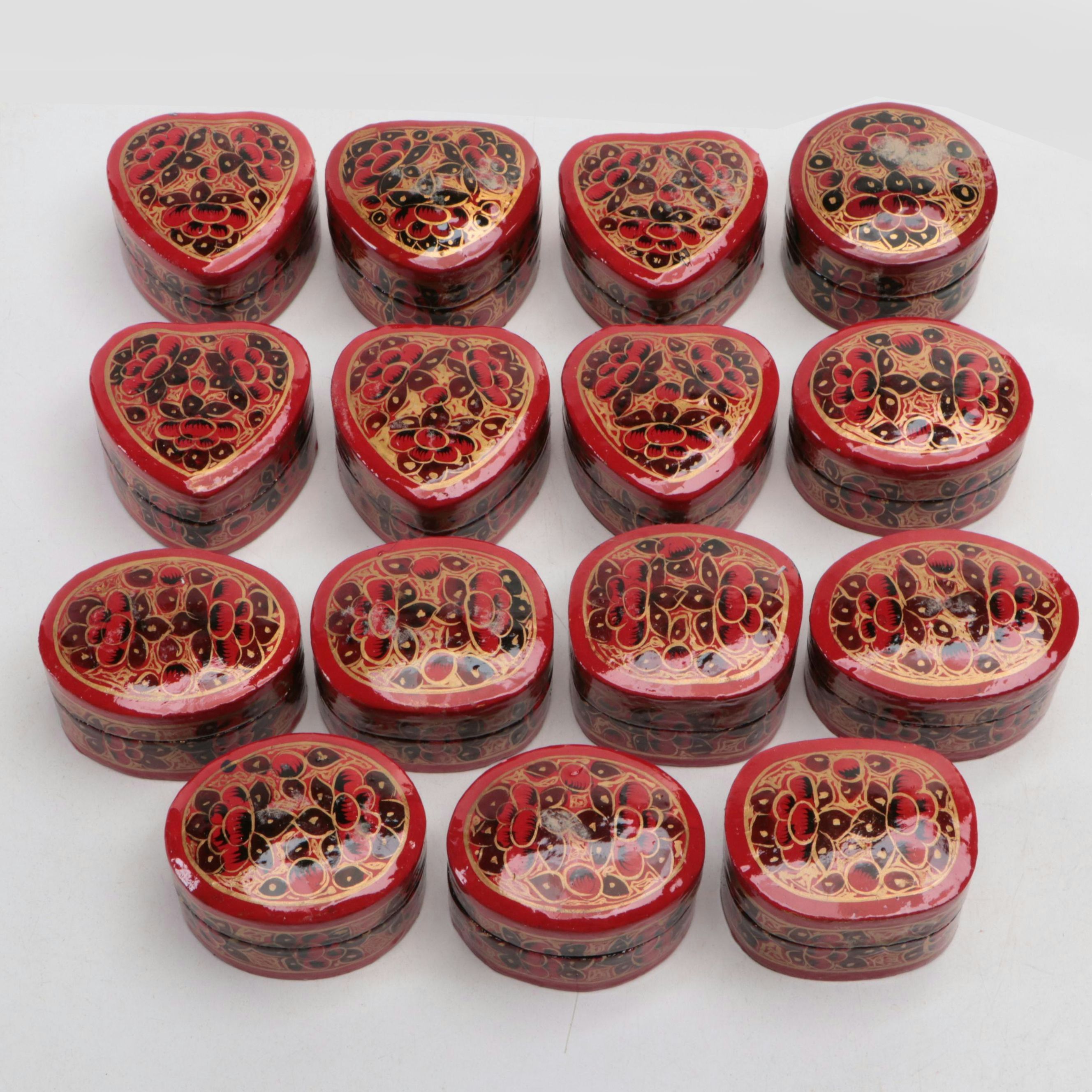 Indian Folk Art Hand-Painted Kashmiri Papier-Mâché Boxes