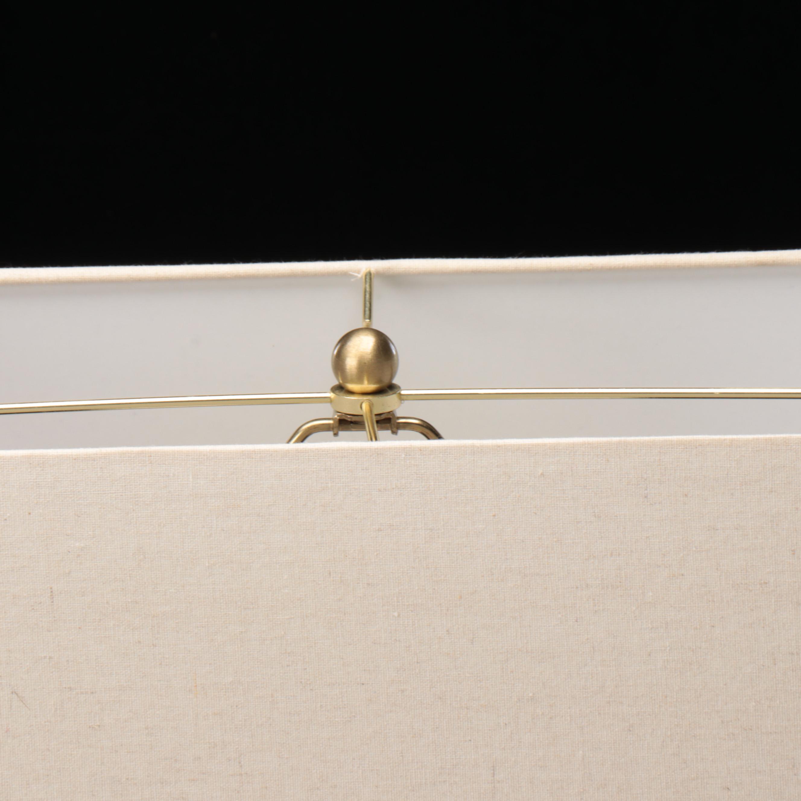 Square Alabaster Table Lamp with Brass Base and Cotton Square Drum Shade