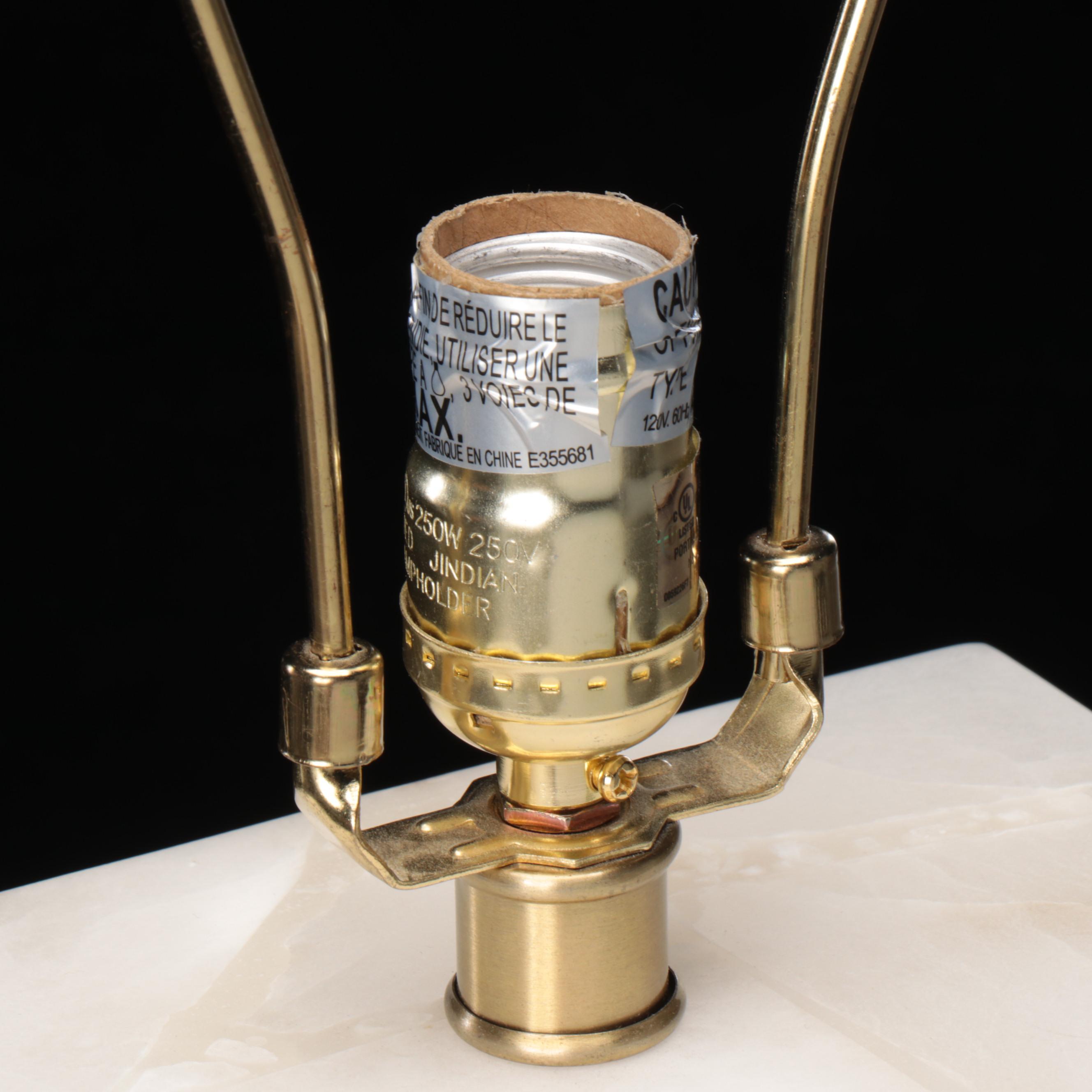 Square Alabaster Table Lamp with Brass Base and Cotton Square Drum Shade