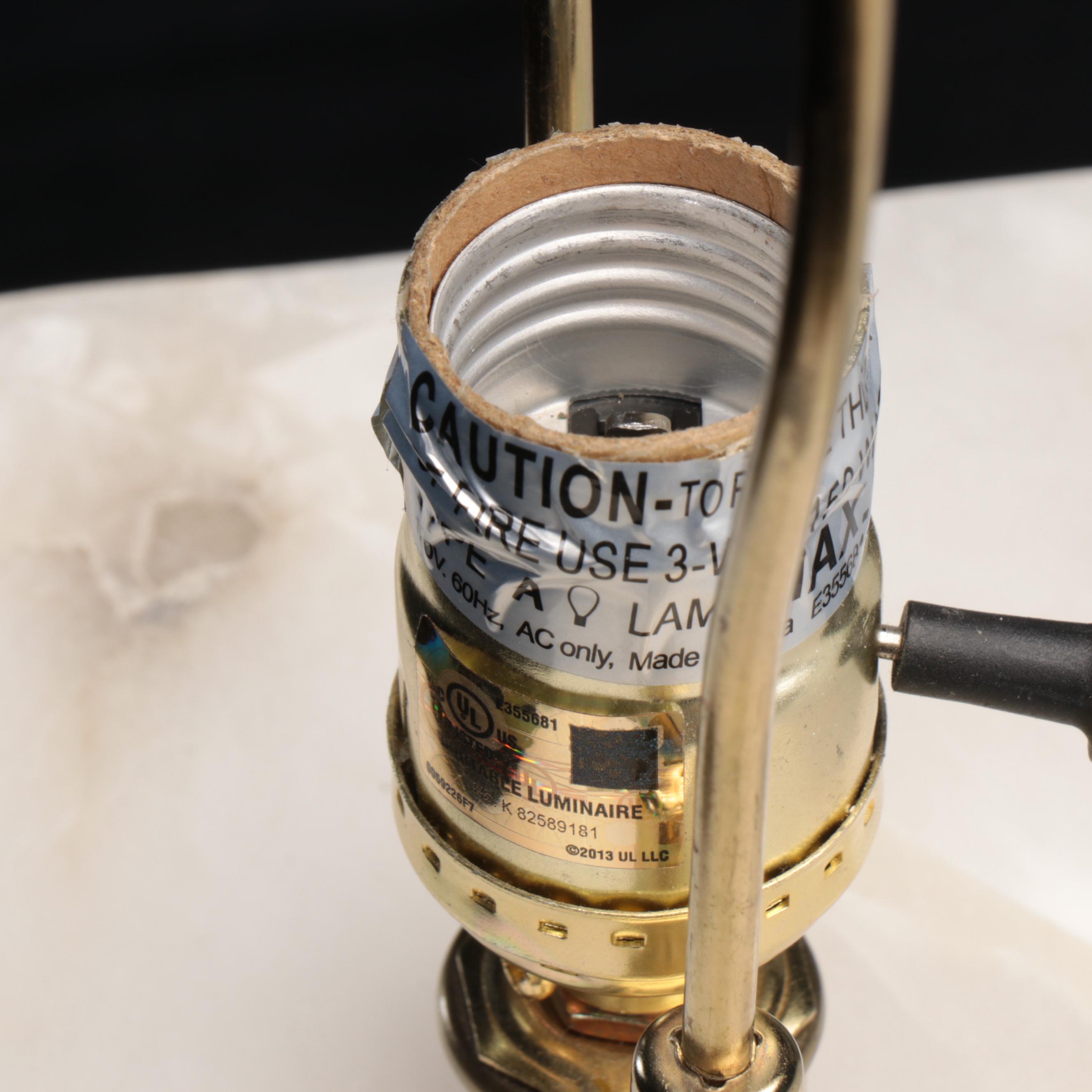 Square Alabaster Table Lamp with Brass Base and Cotton Square Drum Shade