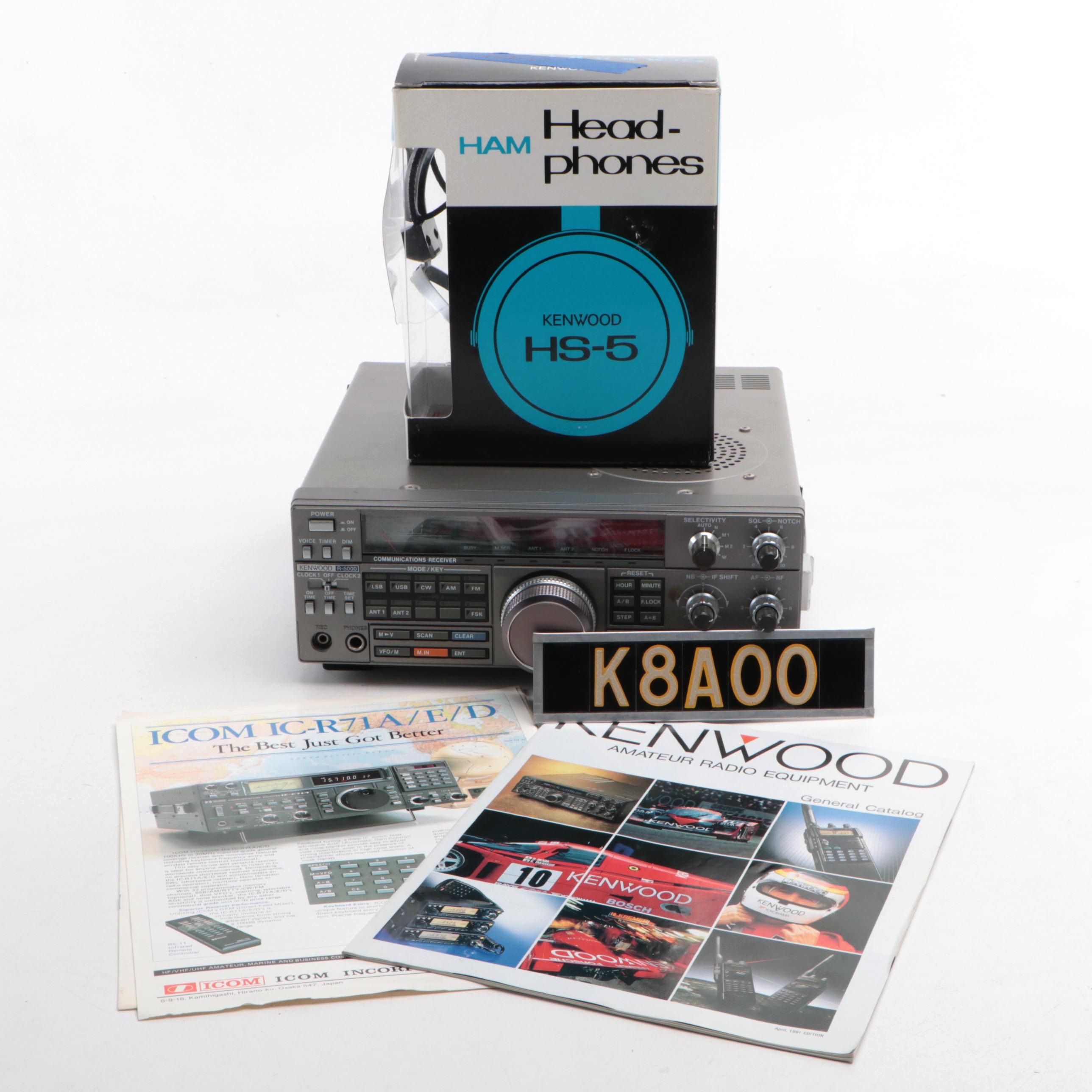 Kenwood R-5000 Receiver with HS-5 Over-The-Ear Ham Headphones