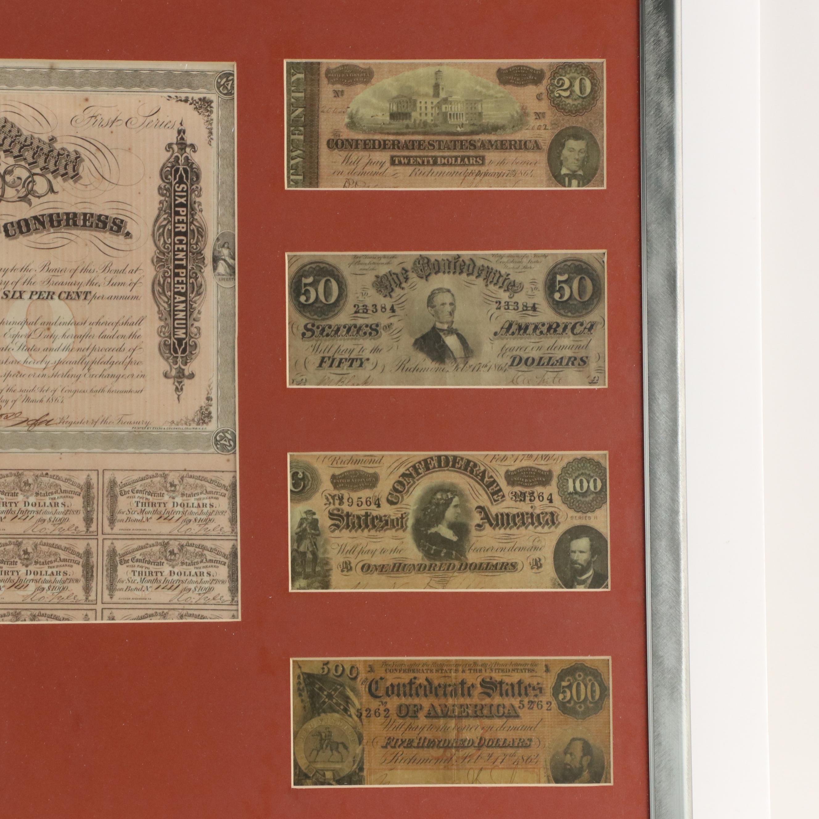 Confederate States of America Bond Coupons and Notes up to $500