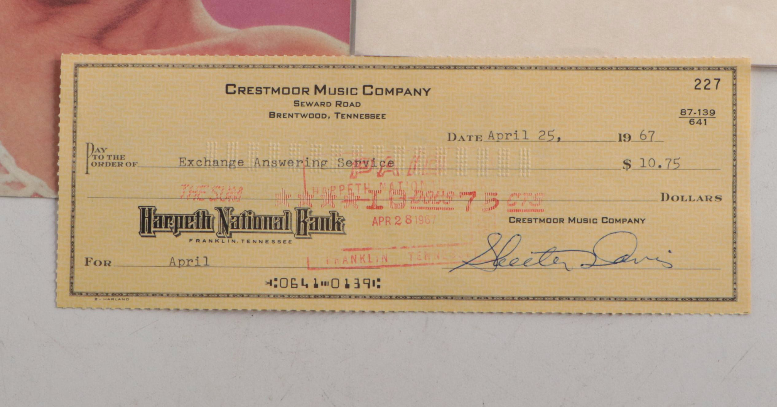 Tammy Wynette Signed "Country Music" Cover with Funeral Program and Check