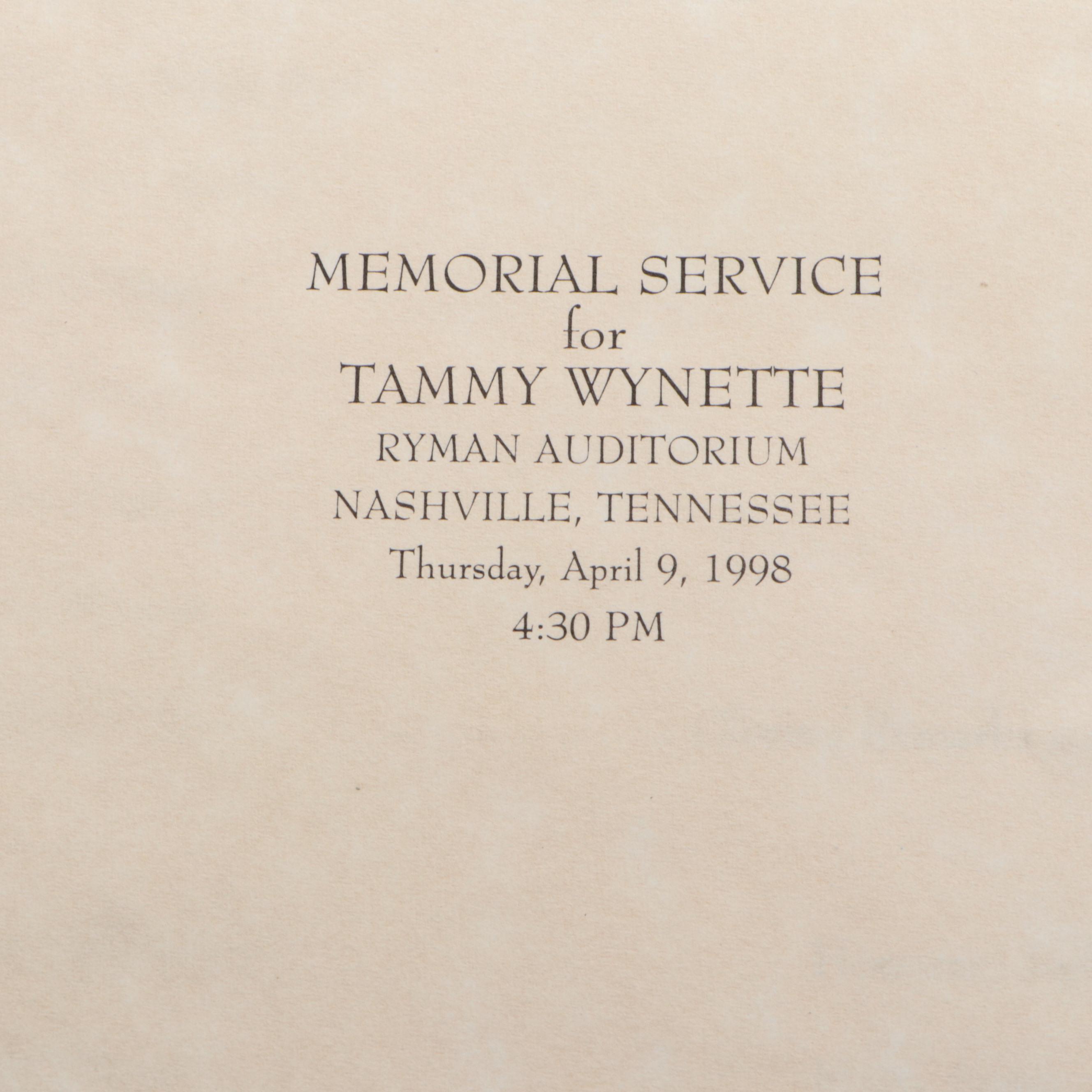 Tammy Wynette Signed "Country Music" Cover with Funeral Program and Check