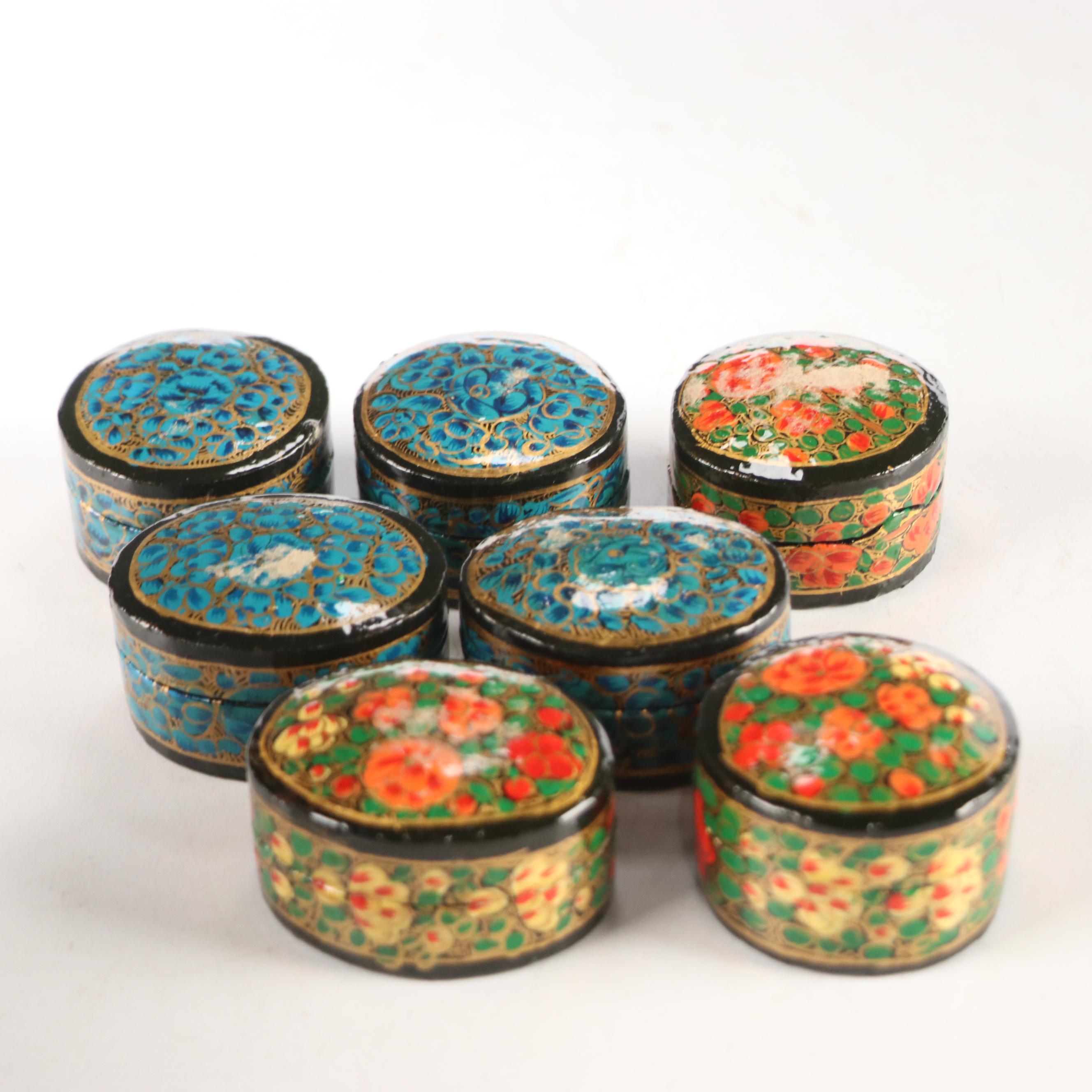 Indian Folk Art Hand-Painted Kashmiri Papier-Mâché Boxes