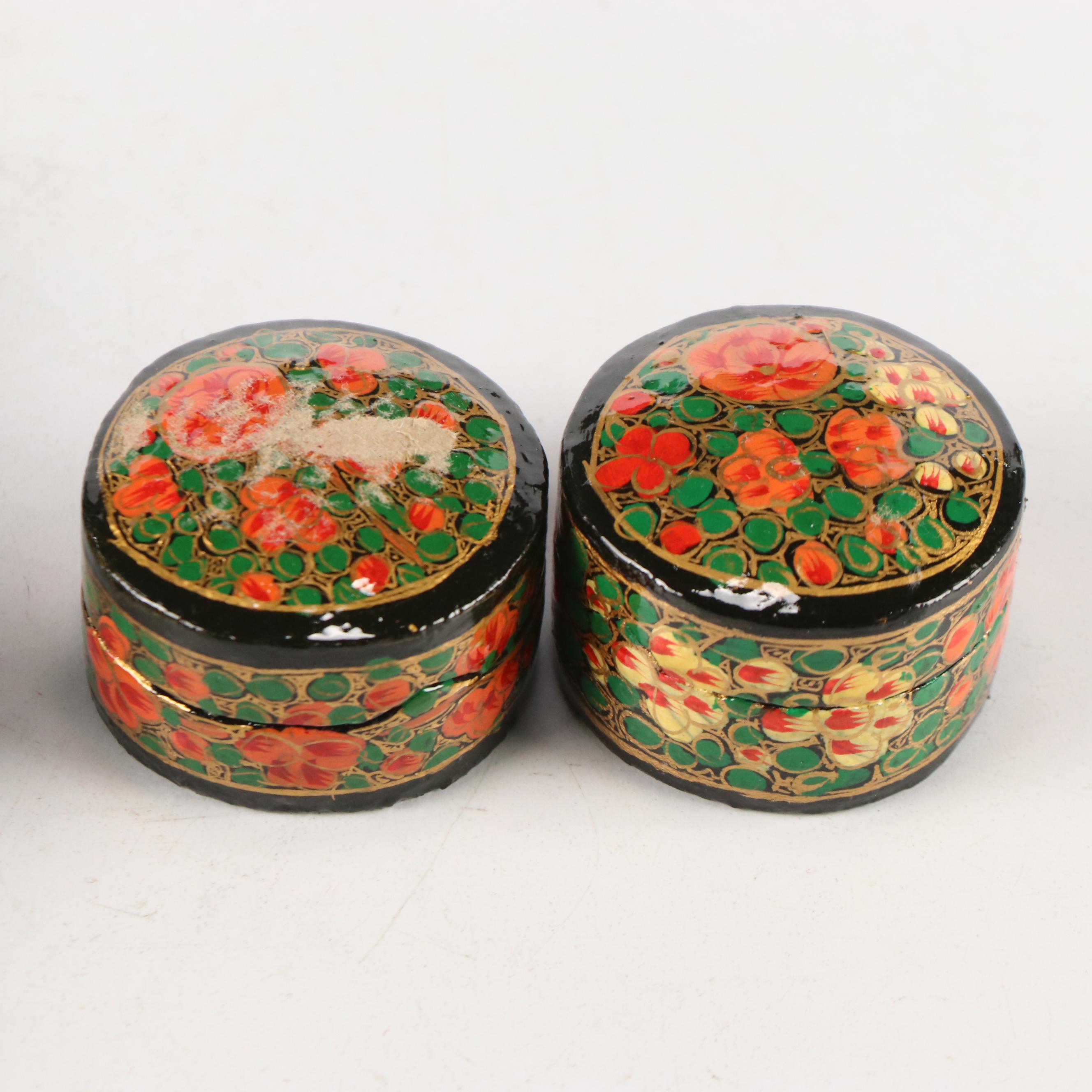 Indian Folk Art Hand-Painted Kashmiri Papier-Mâché Boxes