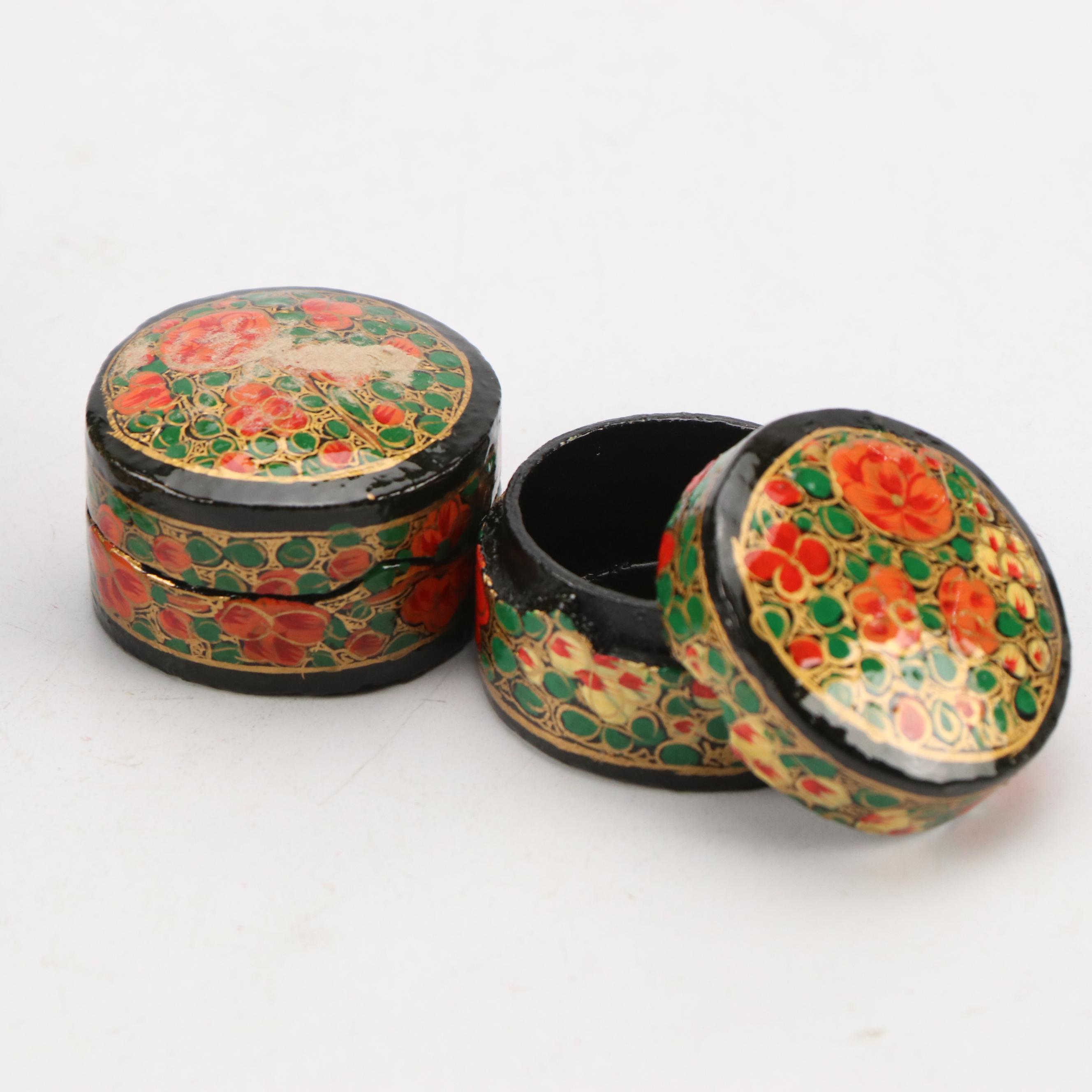 Indian Folk Art Hand-Painted Kashmiri Papier-Mâché Boxes