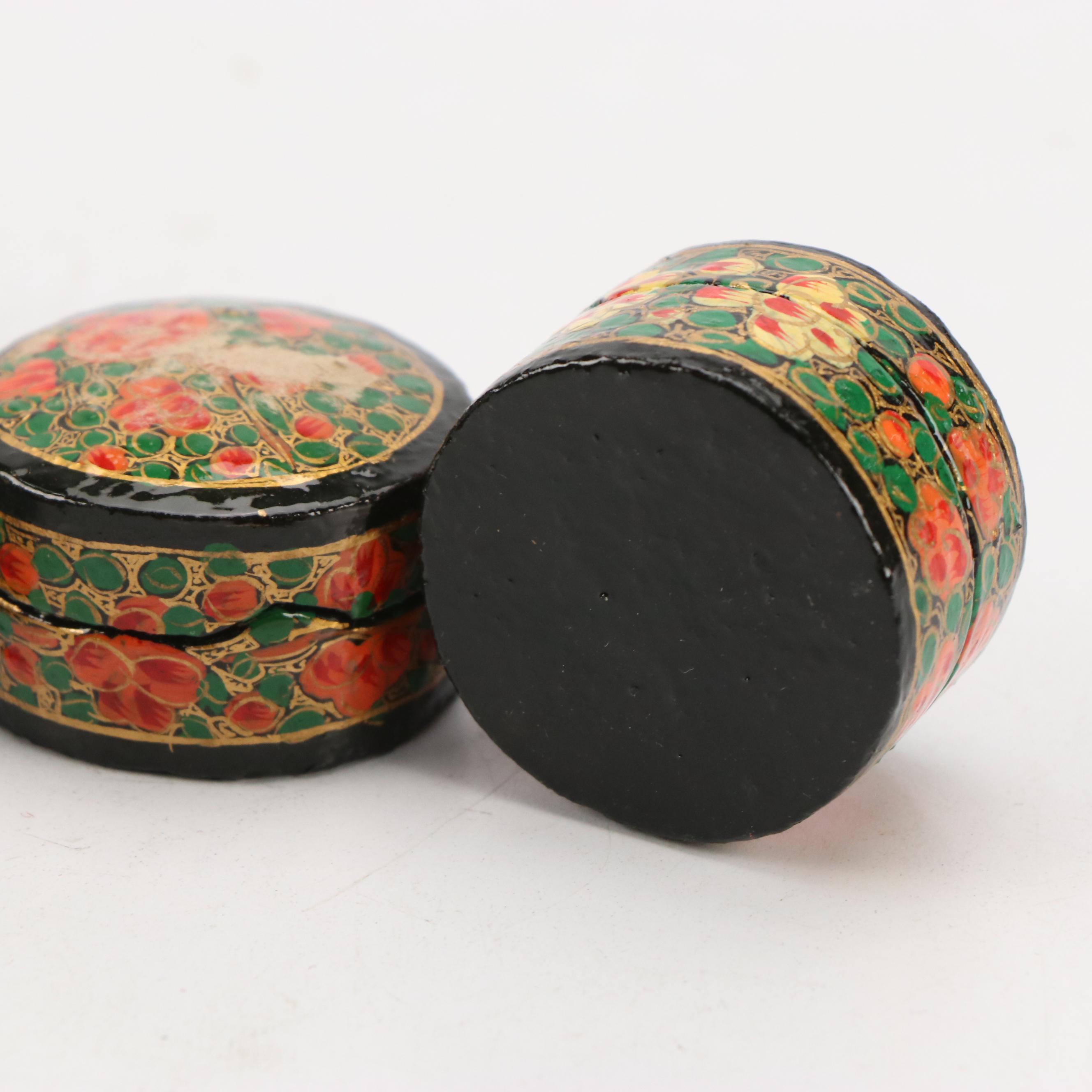 Indian Folk Art Hand-Painted Kashmiri Papier-Mâché Boxes