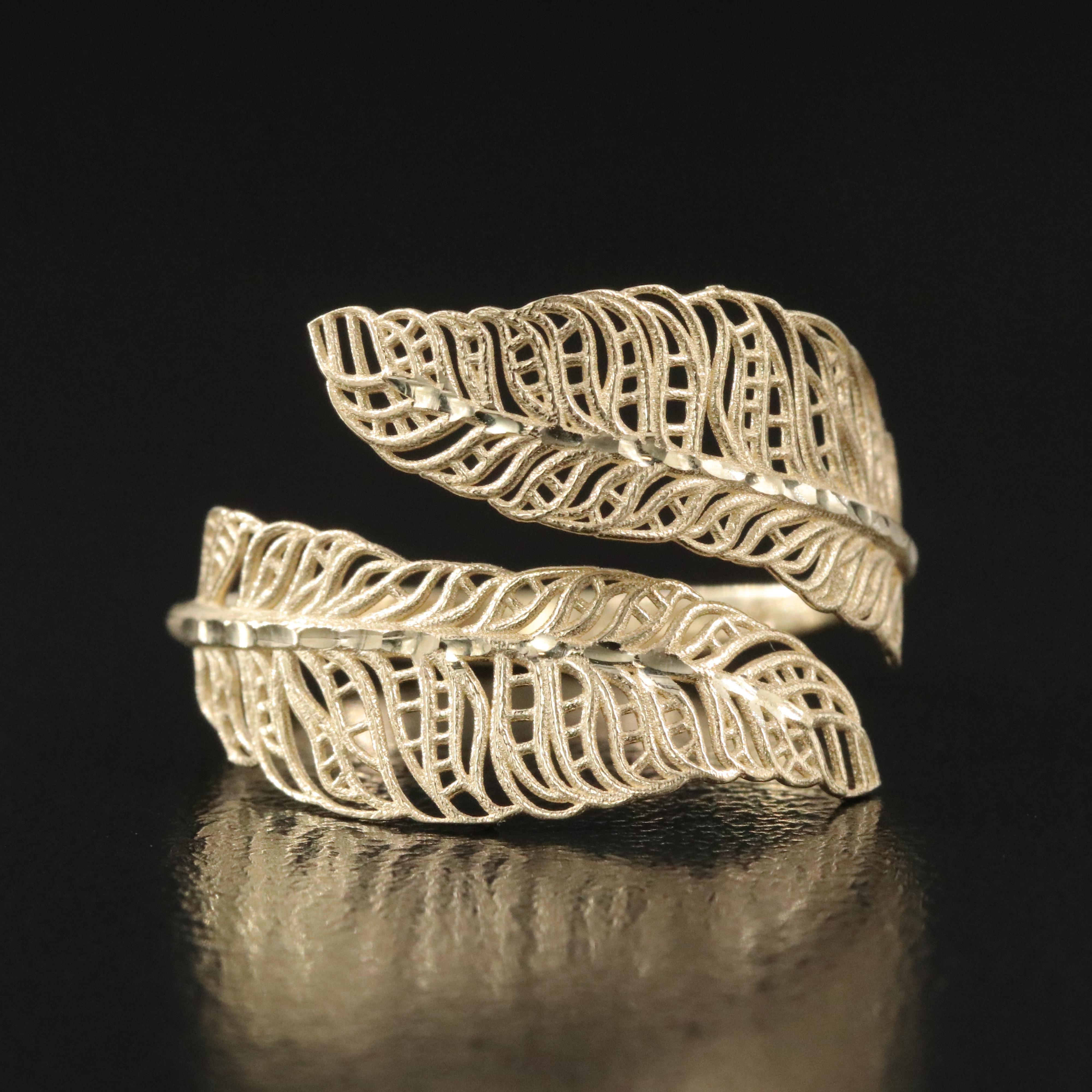 Italian 14K Leaf Bypass Ring