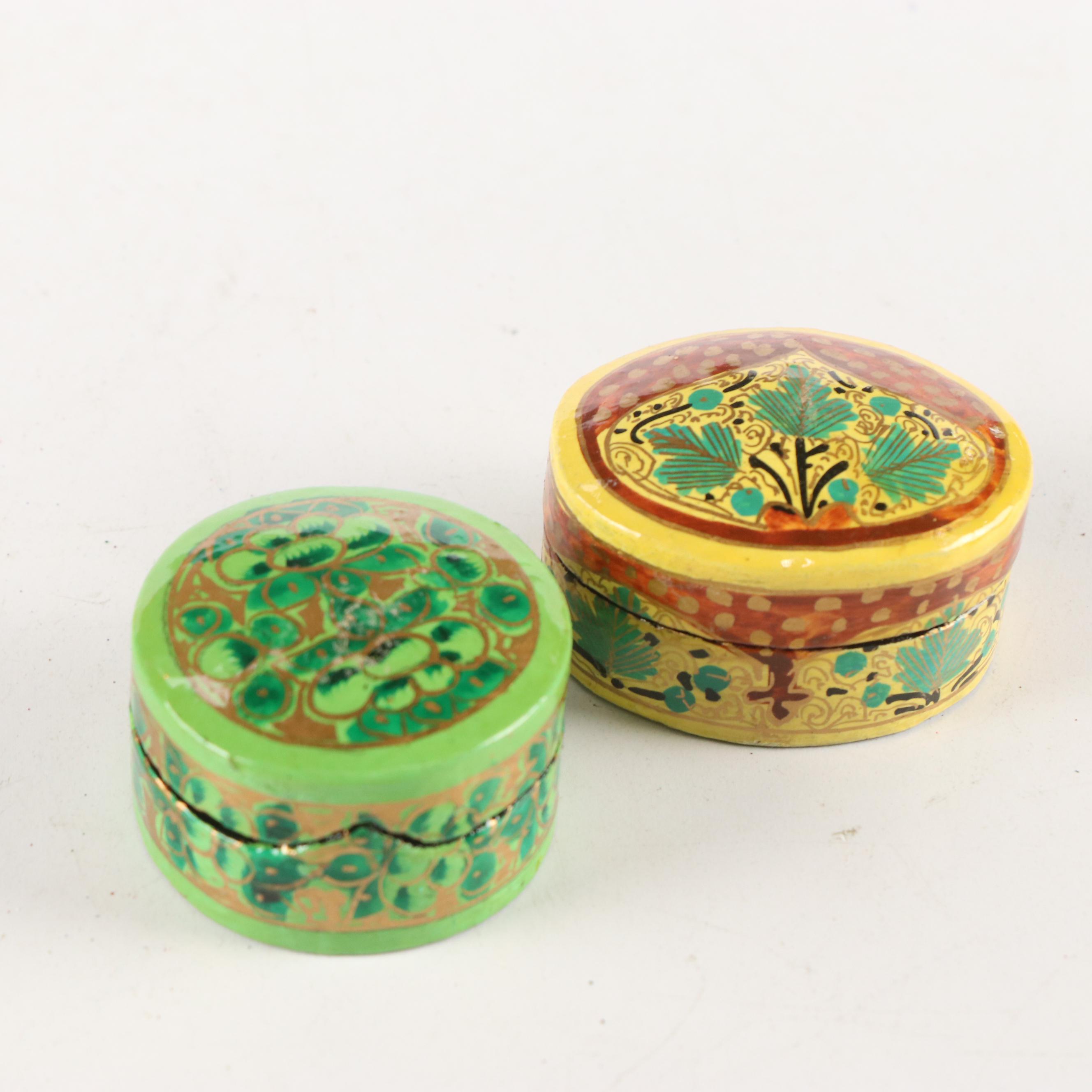 Indian Folk Art Hand-Painted Kashmiri Papier-Mâché Boxes