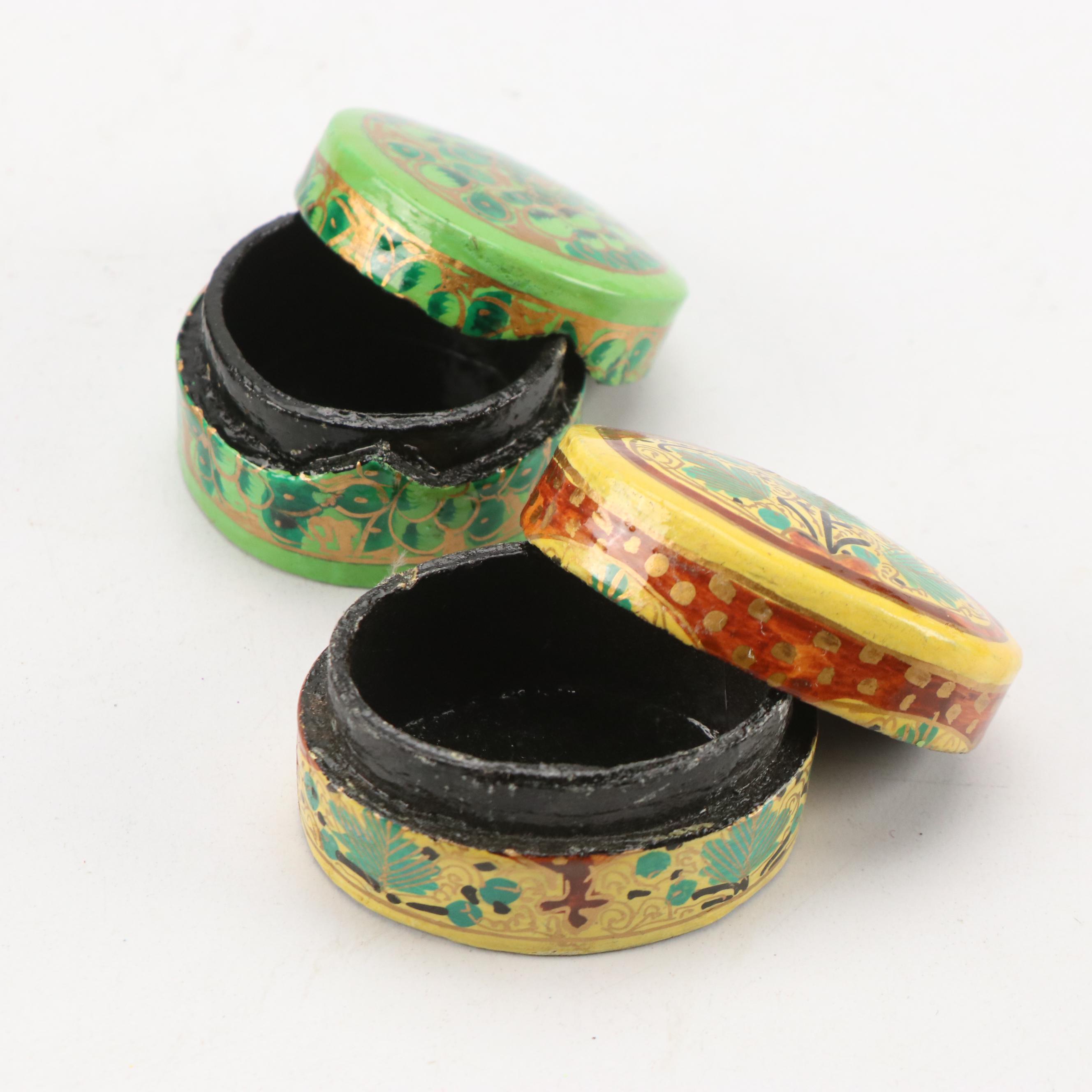 Indian Folk Art Hand-Painted Kashmiri Papier-Mâché Boxes