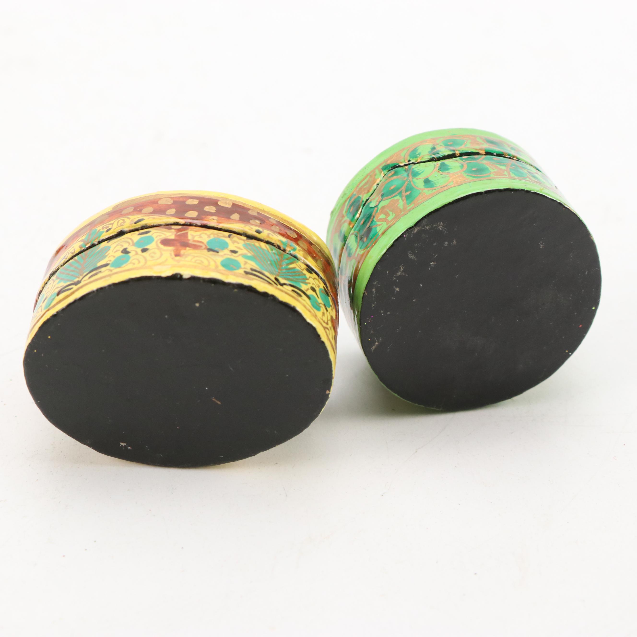 Indian Folk Art Hand-Painted Kashmiri Papier-Mâché Boxes