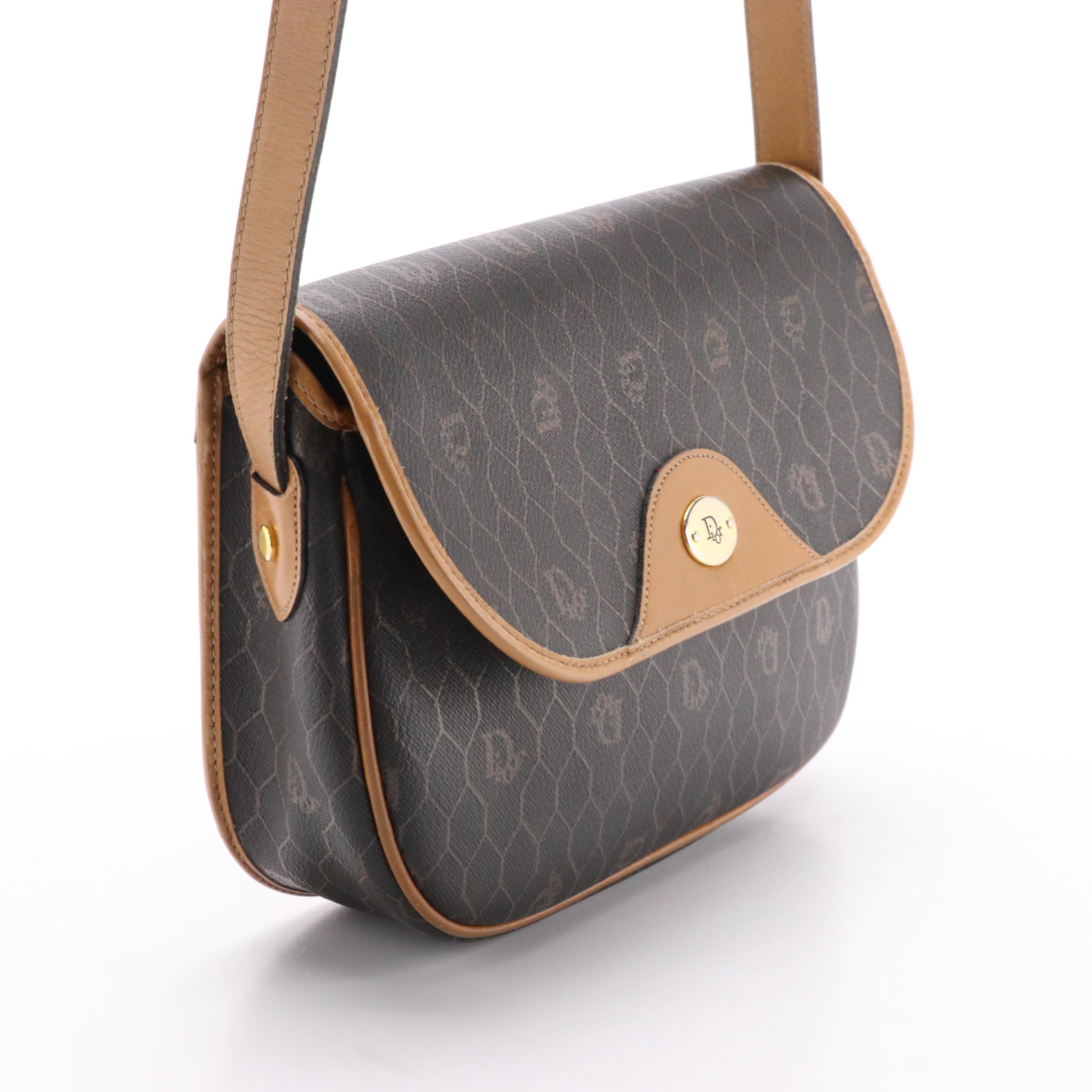 Christian Dior Flap Crossbody Bag in Honeycomb Coated Canvas with Leather Trim