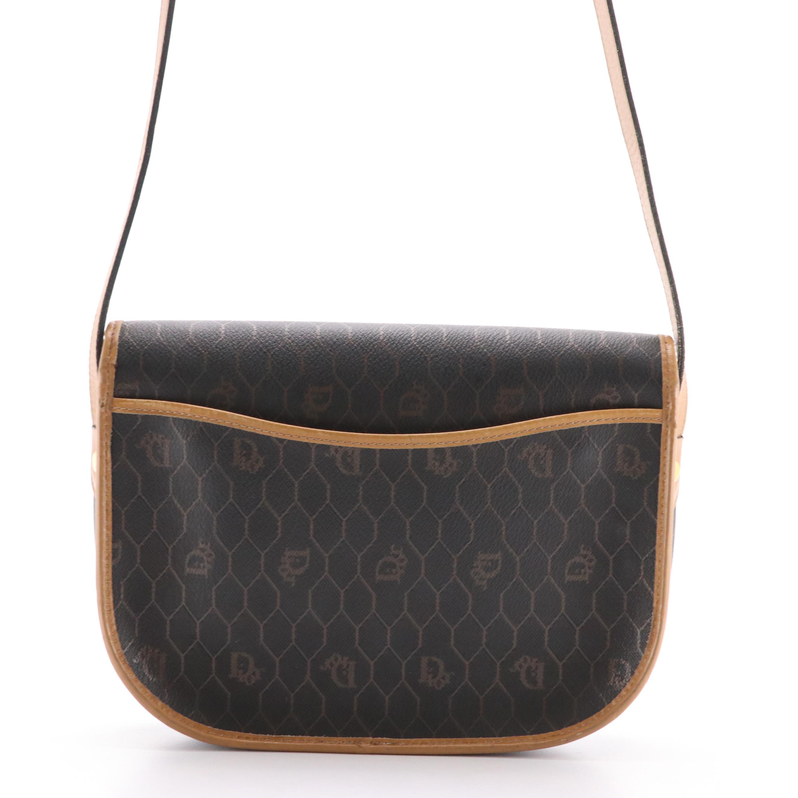 Christian Dior Flap Crossbody Bag in Honeycomb Coated Canvas with Leather Trim