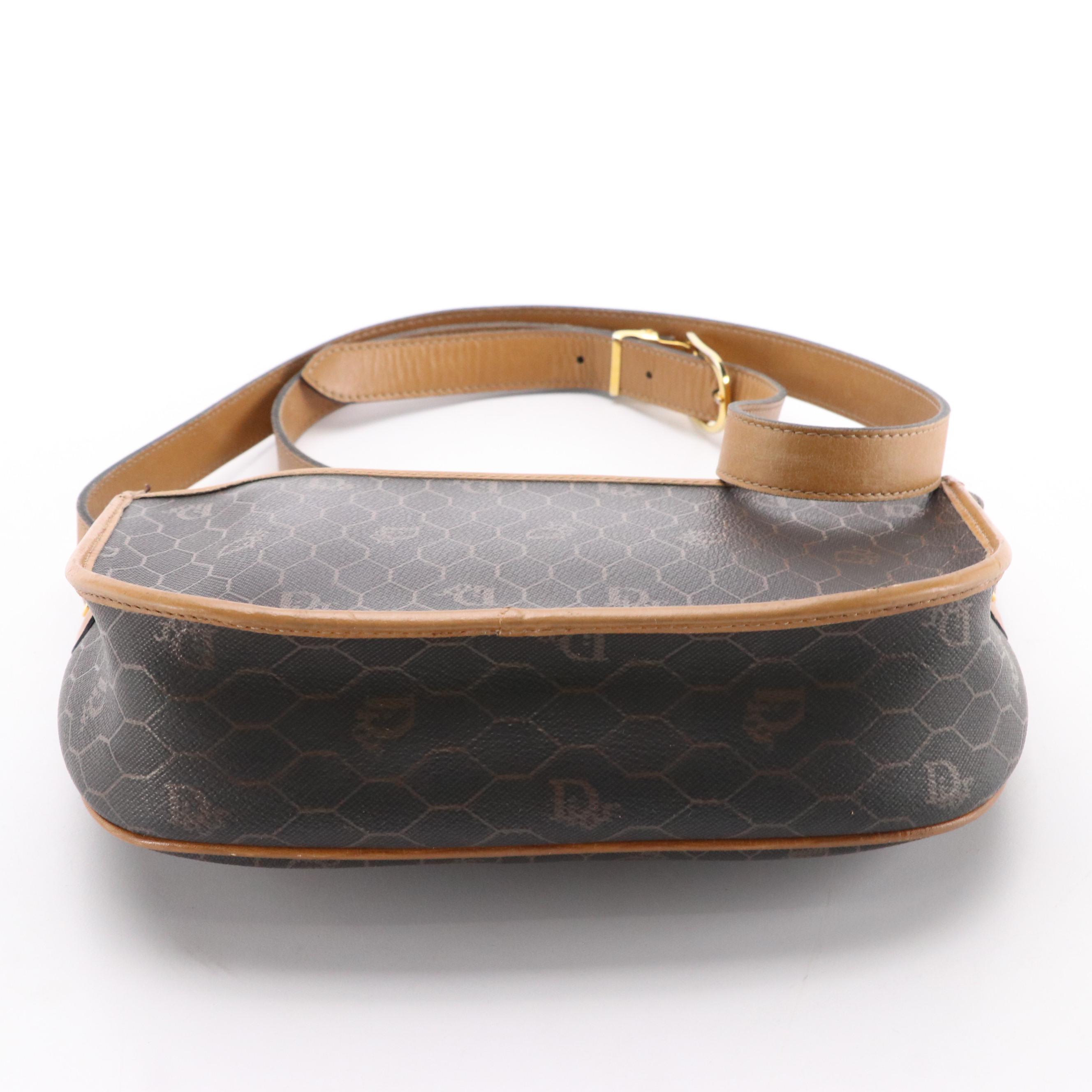 Christian Dior Flap Crossbody Bag in Honeycomb Coated Canvas with Leather Trim