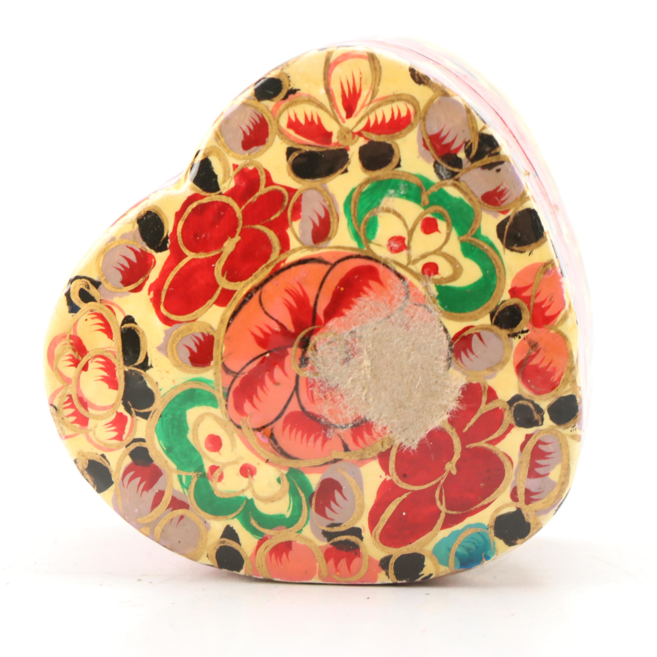 Indian Folk Art Hand-Painted Kashmiri Papier-Mâché Boxes