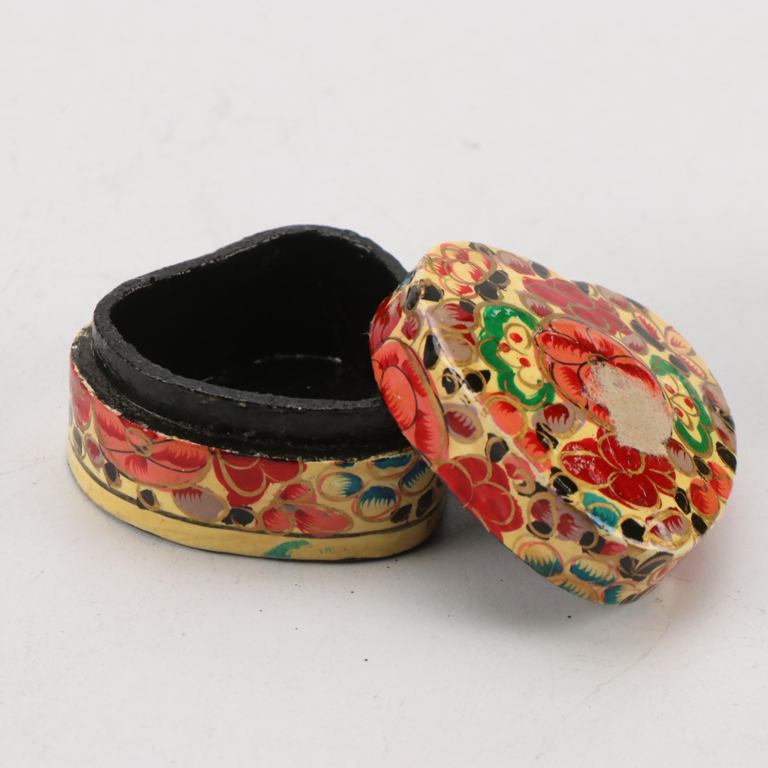 Indian Folk Art Hand-Painted Kashmiri Papier-Mâché Boxes