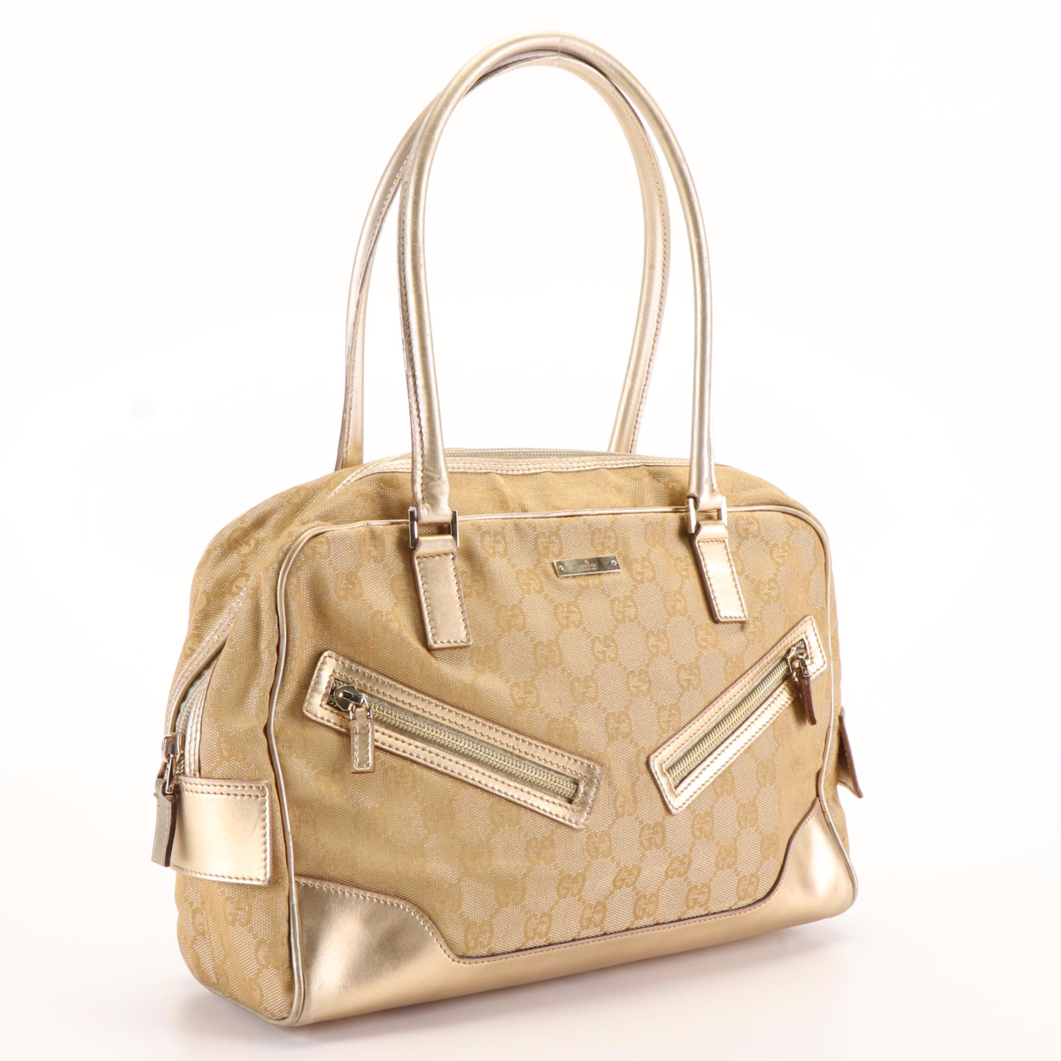 Gucci Shoulder Bag in GG Lurex Canvas and Metallic Leather
