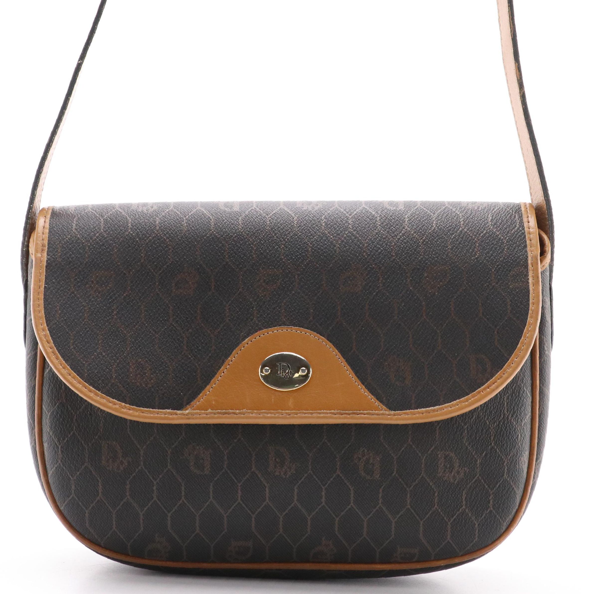Christian Dior Flap Crossbody Bag in Honeycomb Coated Canvas with Leather Trim