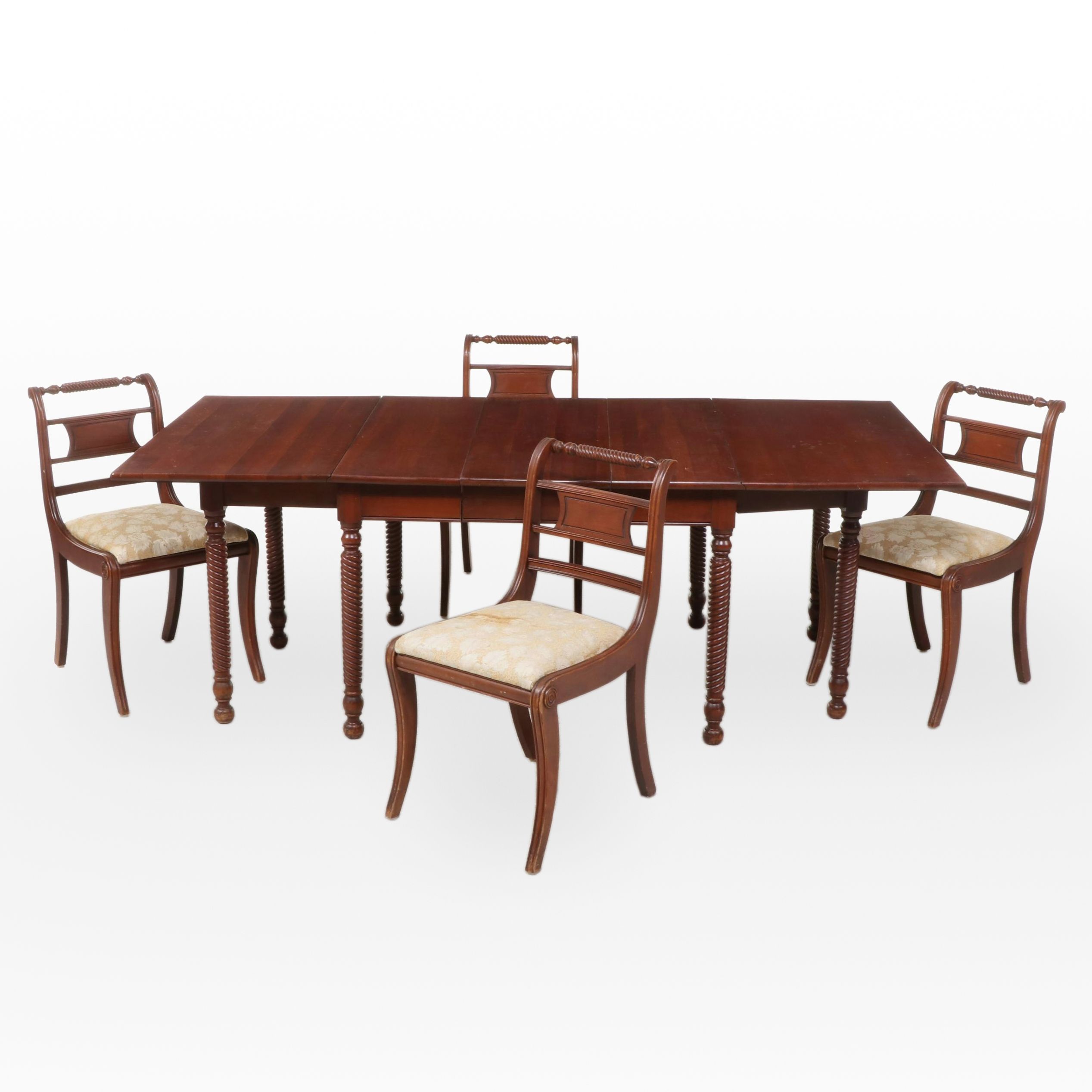 Five-Piece Willett Empire Style Cherrywood Dining Set, Mid-20th Century