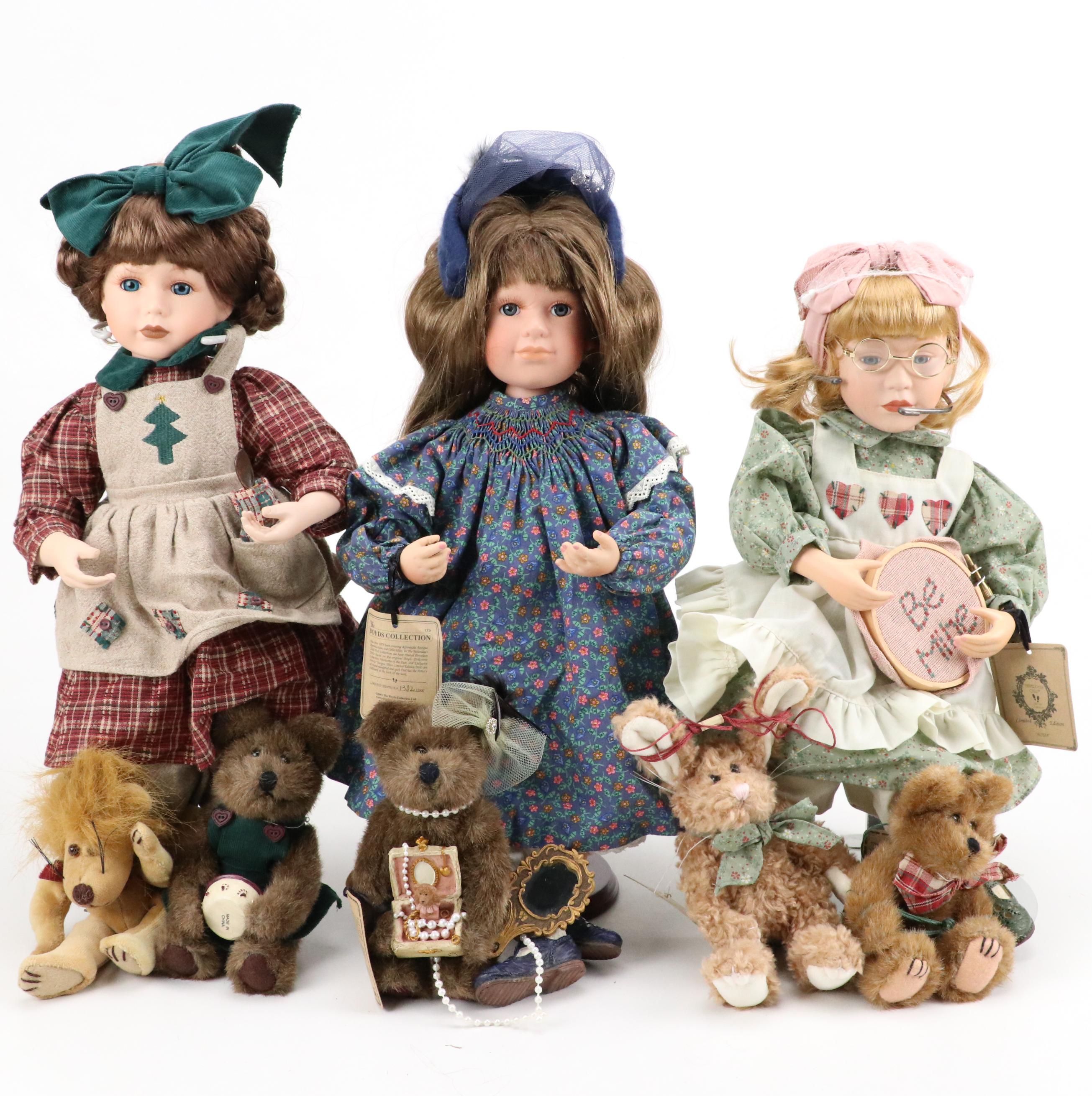 Boyds Collection Yesterdays' Child "Jean" "Alyssa" and "Jocelyn" Porcelain Dolls