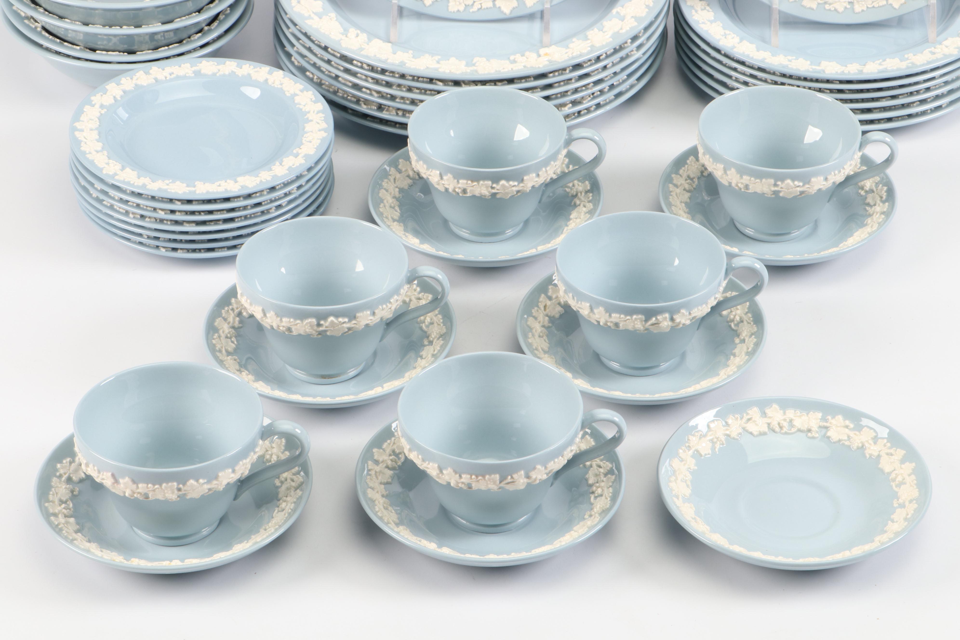 Wedgwood "Cream Color on Lavender" Embossed Queensware Porcelain Dinnerware