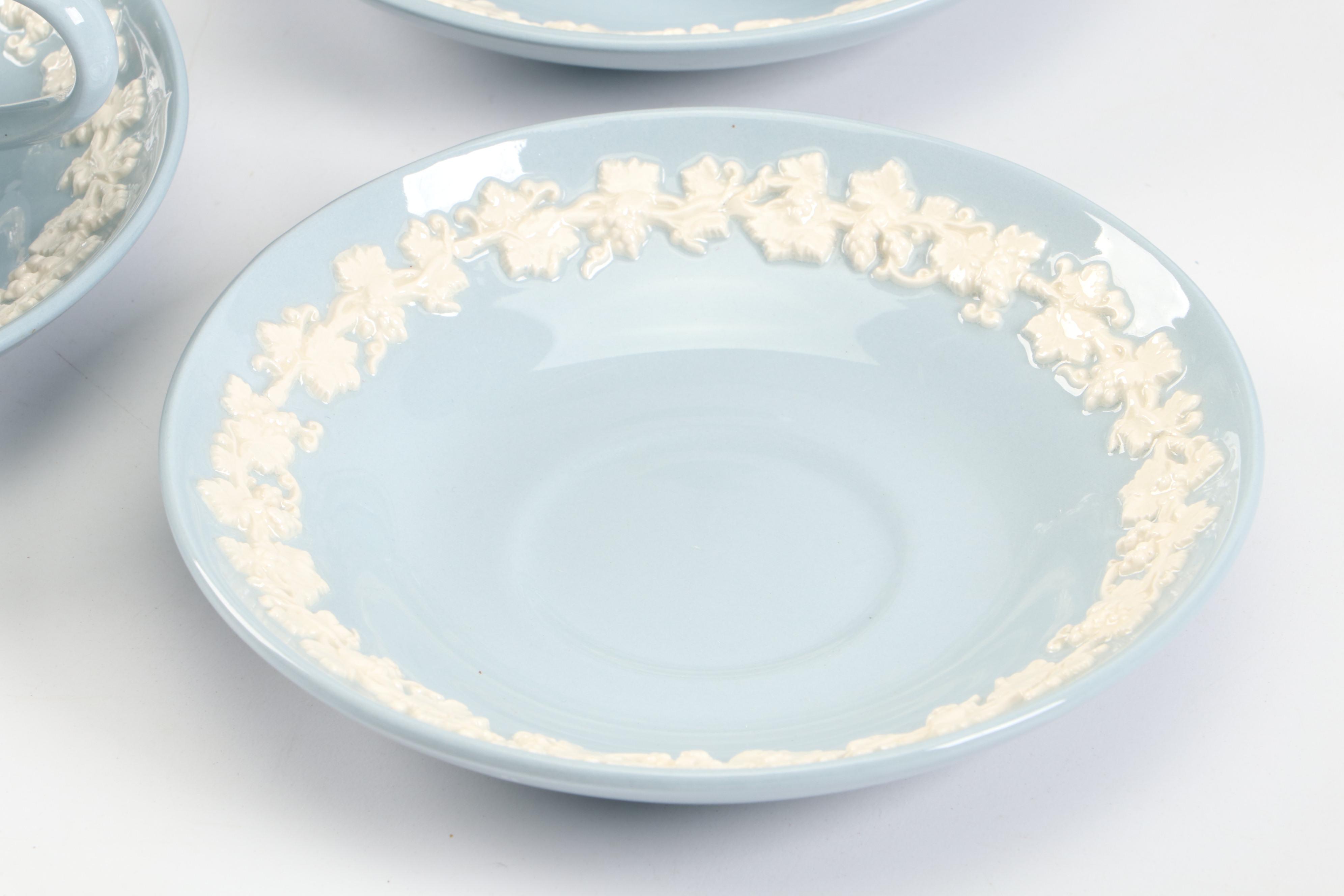 Wedgwood "Cream Color on Lavender" Embossed Queensware Porcelain Dinnerware