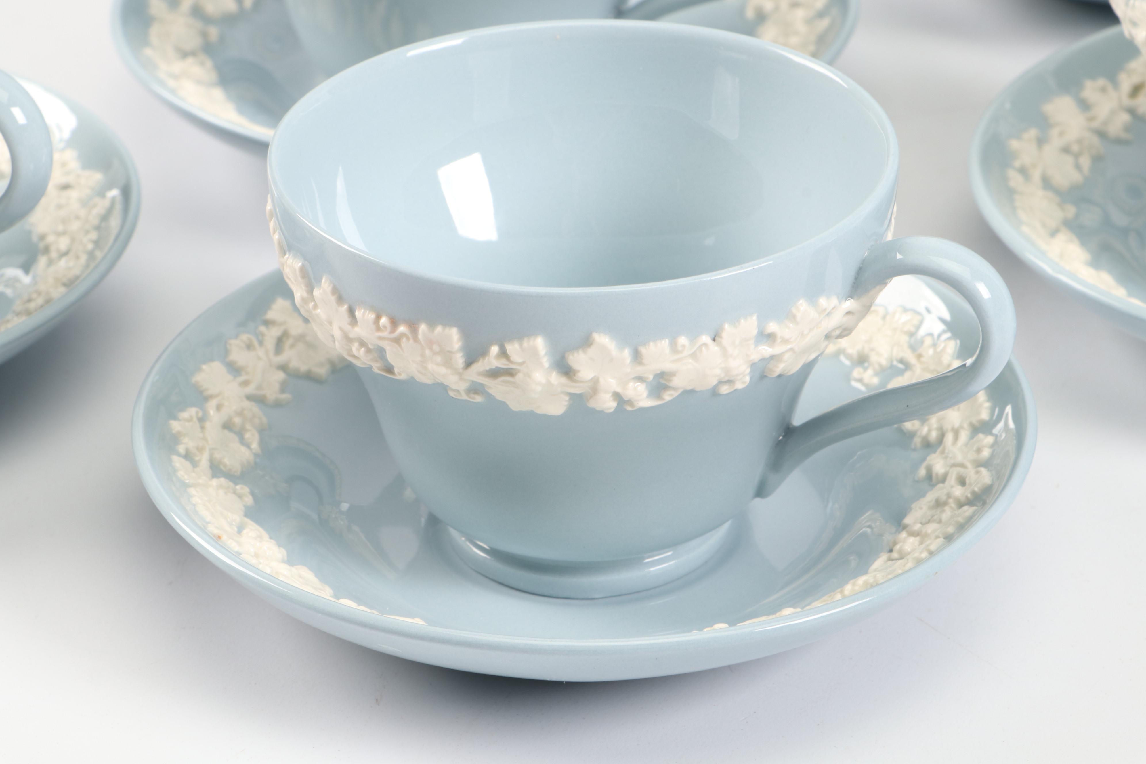 Wedgwood "Cream Color on Lavender" Embossed Queensware Porcelain Dinnerware