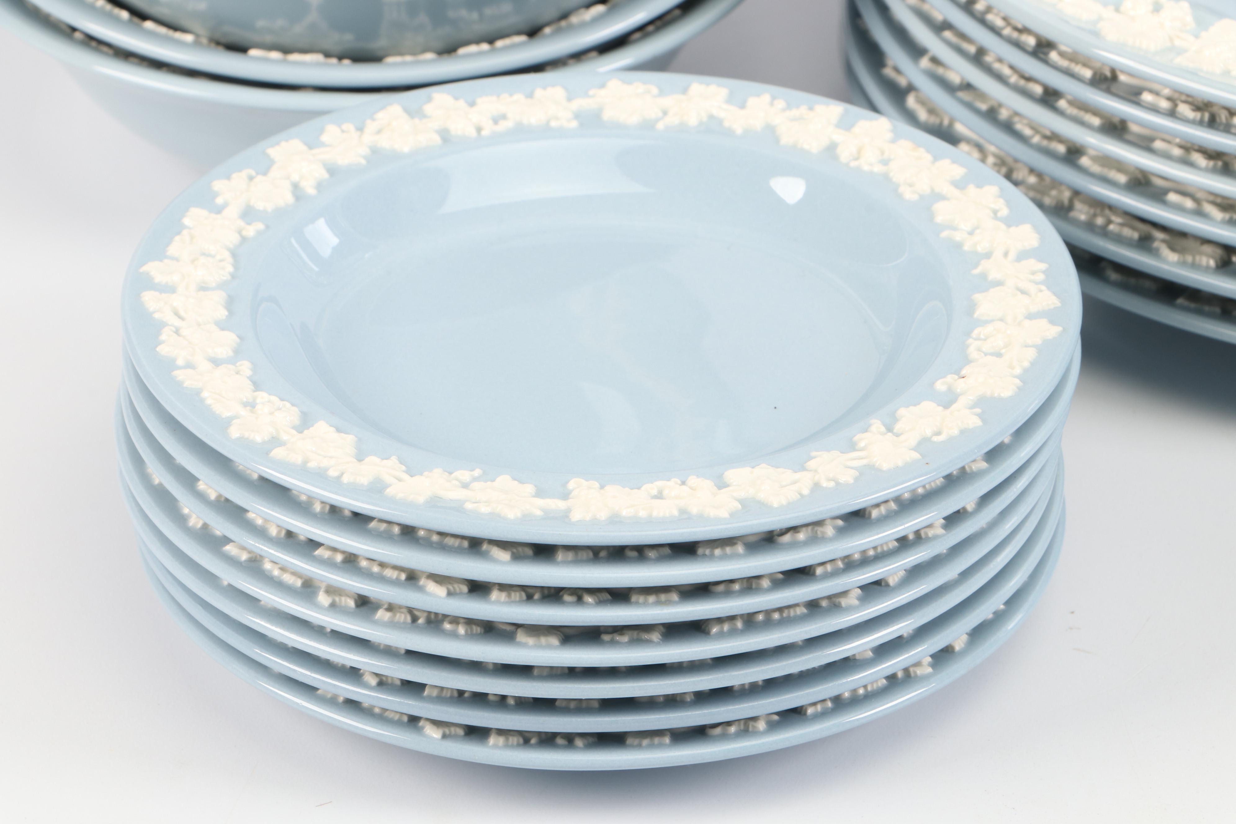 Wedgwood "Cream Color on Lavender" Embossed Queensware Porcelain Dinnerware