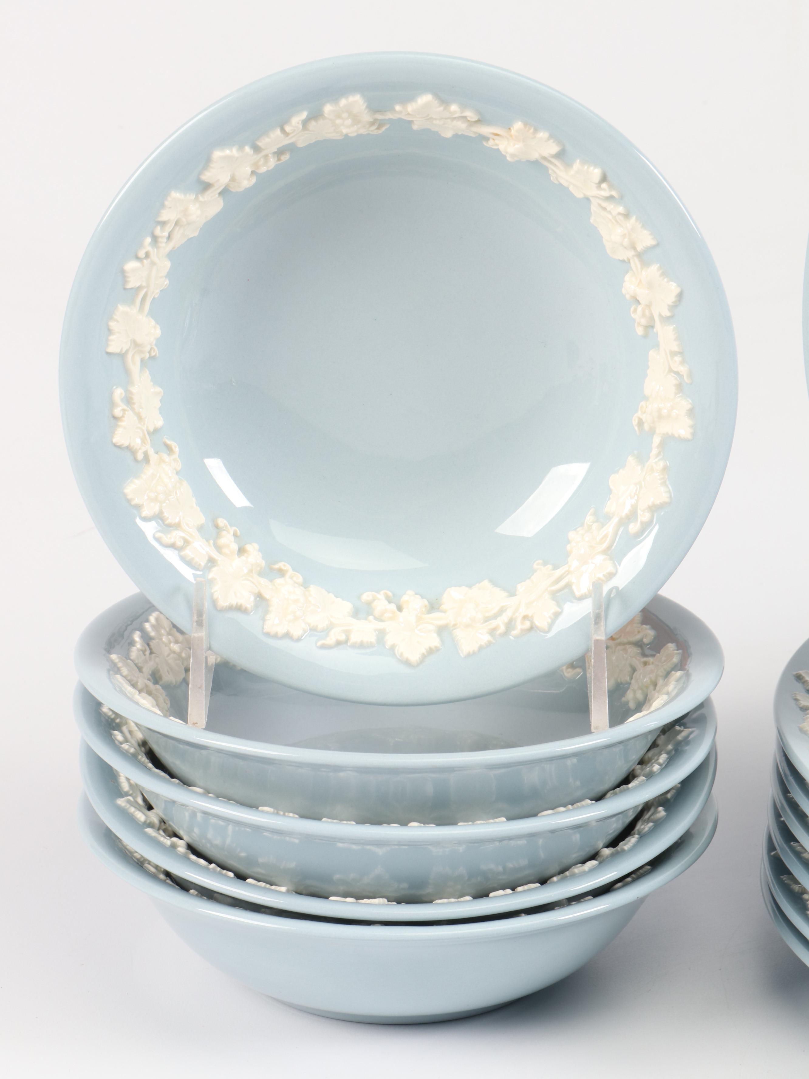 Wedgwood "Cream Color on Lavender" Embossed Queensware Porcelain Dinnerware