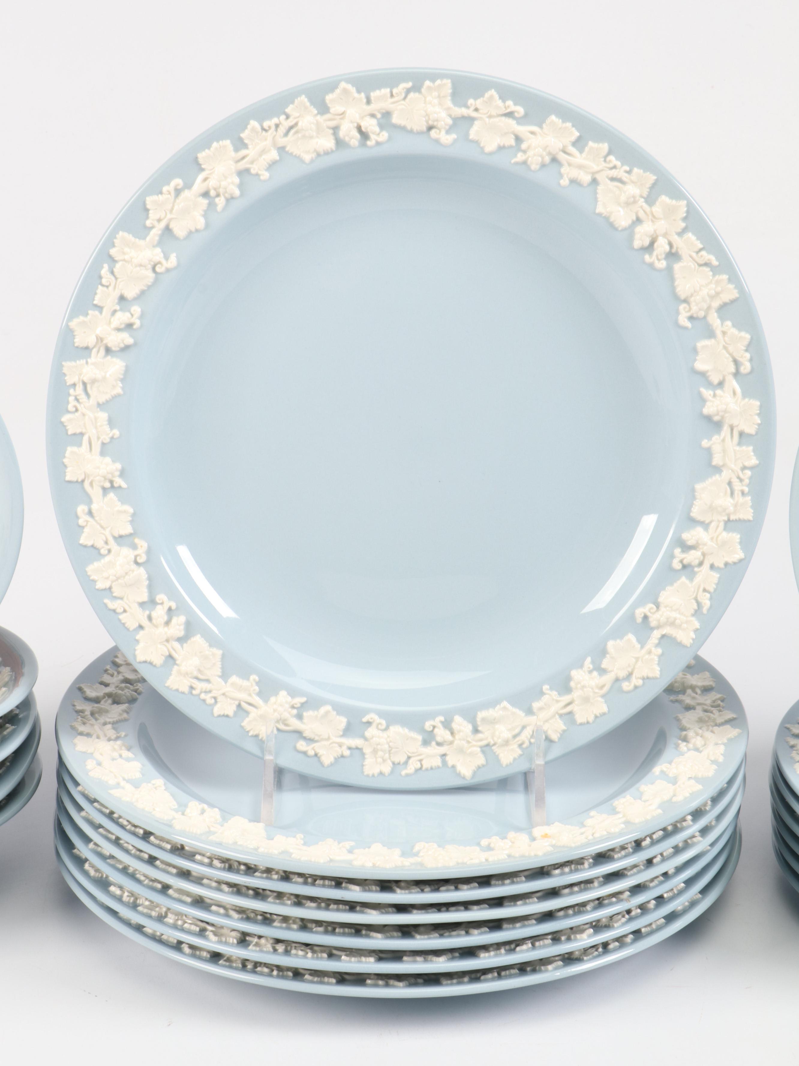 Wedgwood "Cream Color on Lavender" Embossed Queensware Porcelain Dinnerware