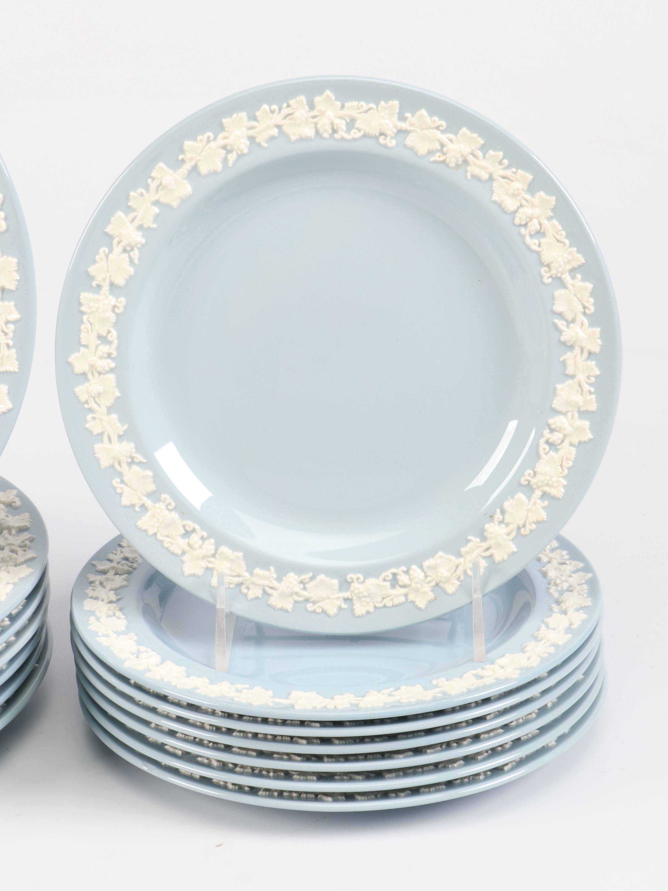 Wedgwood "Cream Color on Lavender" Embossed Queensware Porcelain Dinnerware