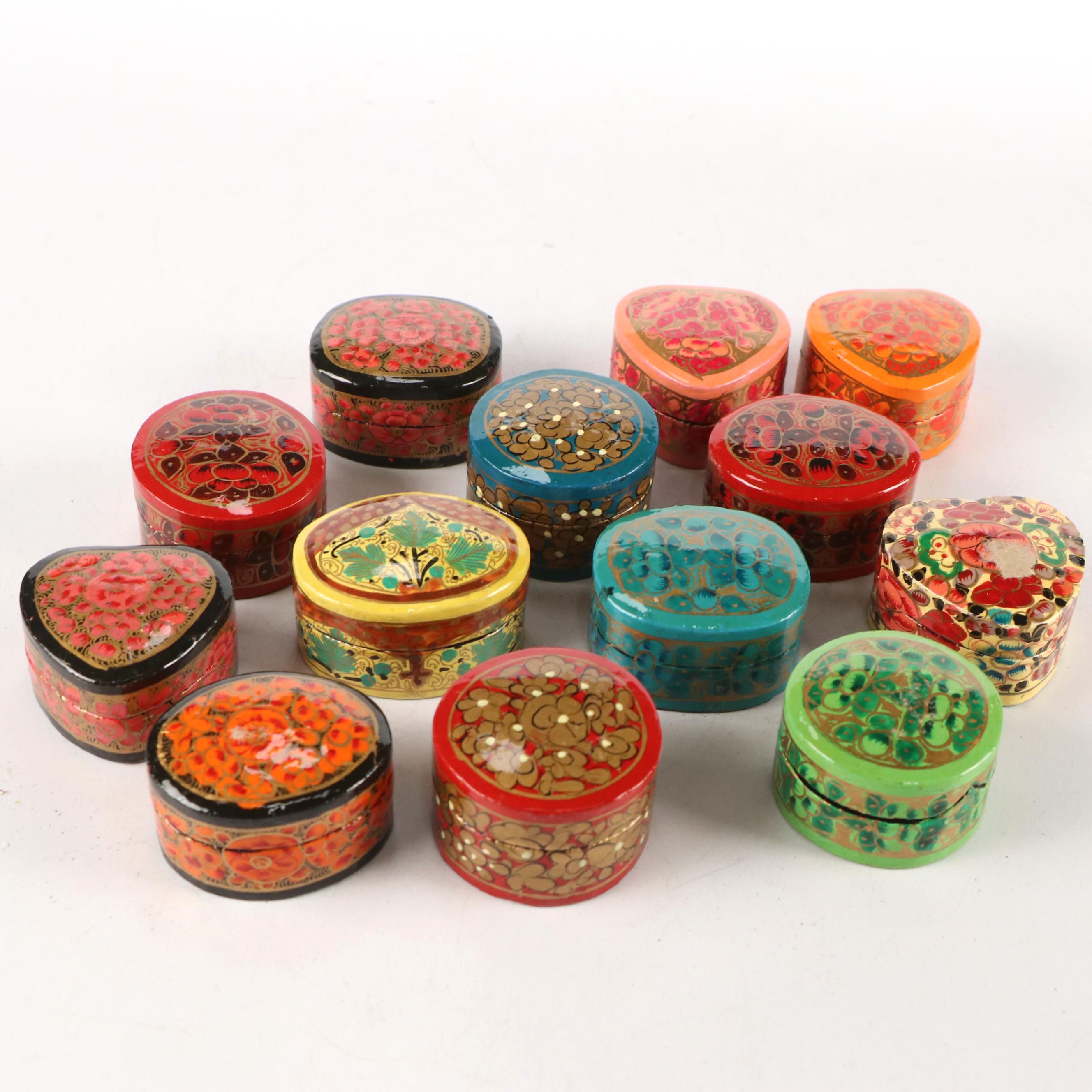 Indian Folk Art Hand-Painted Kashmiri Papier-Mâché Boxes