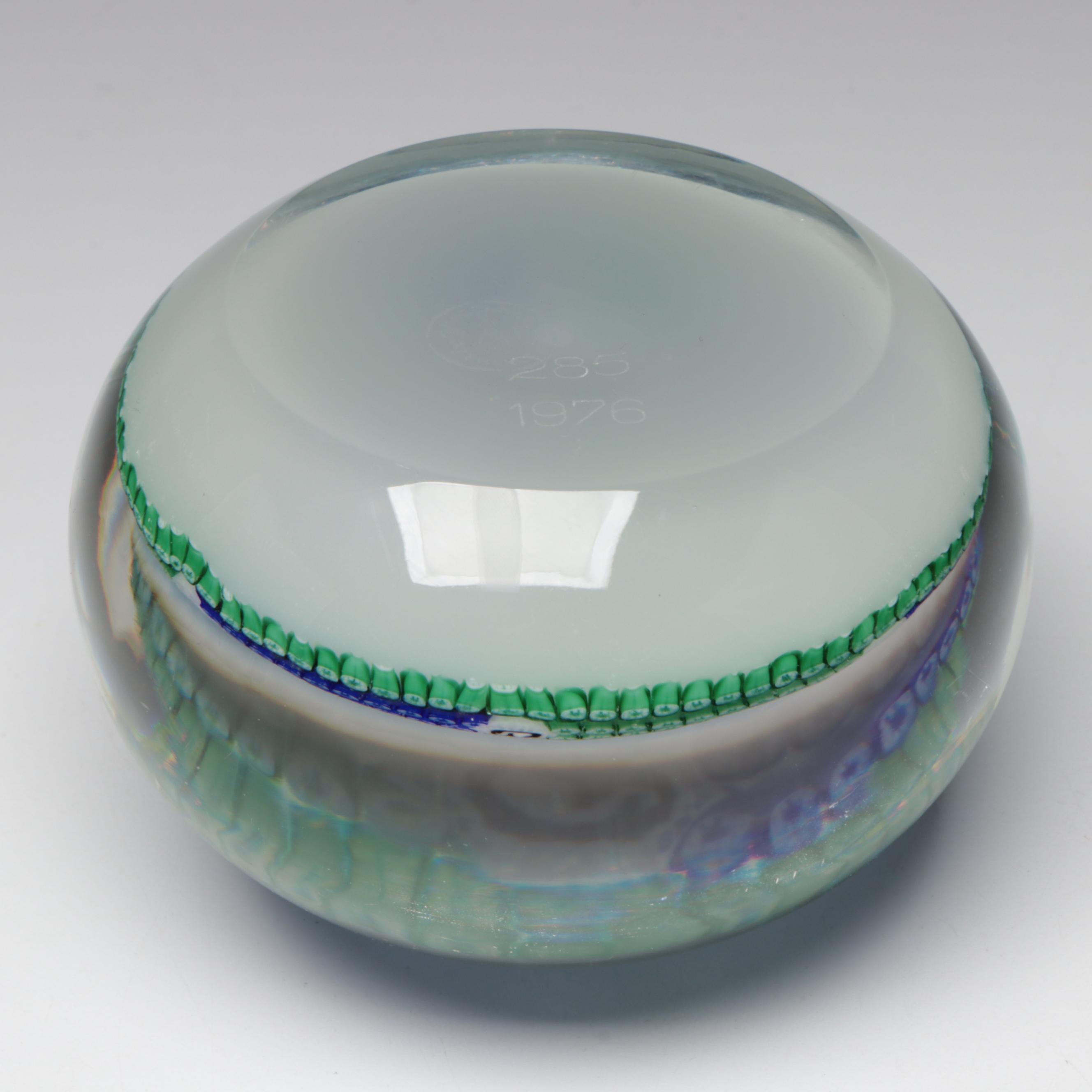 Baccarat Gridel Series L/E White Monkey Millefiori Art Glass Paperweight, 1976