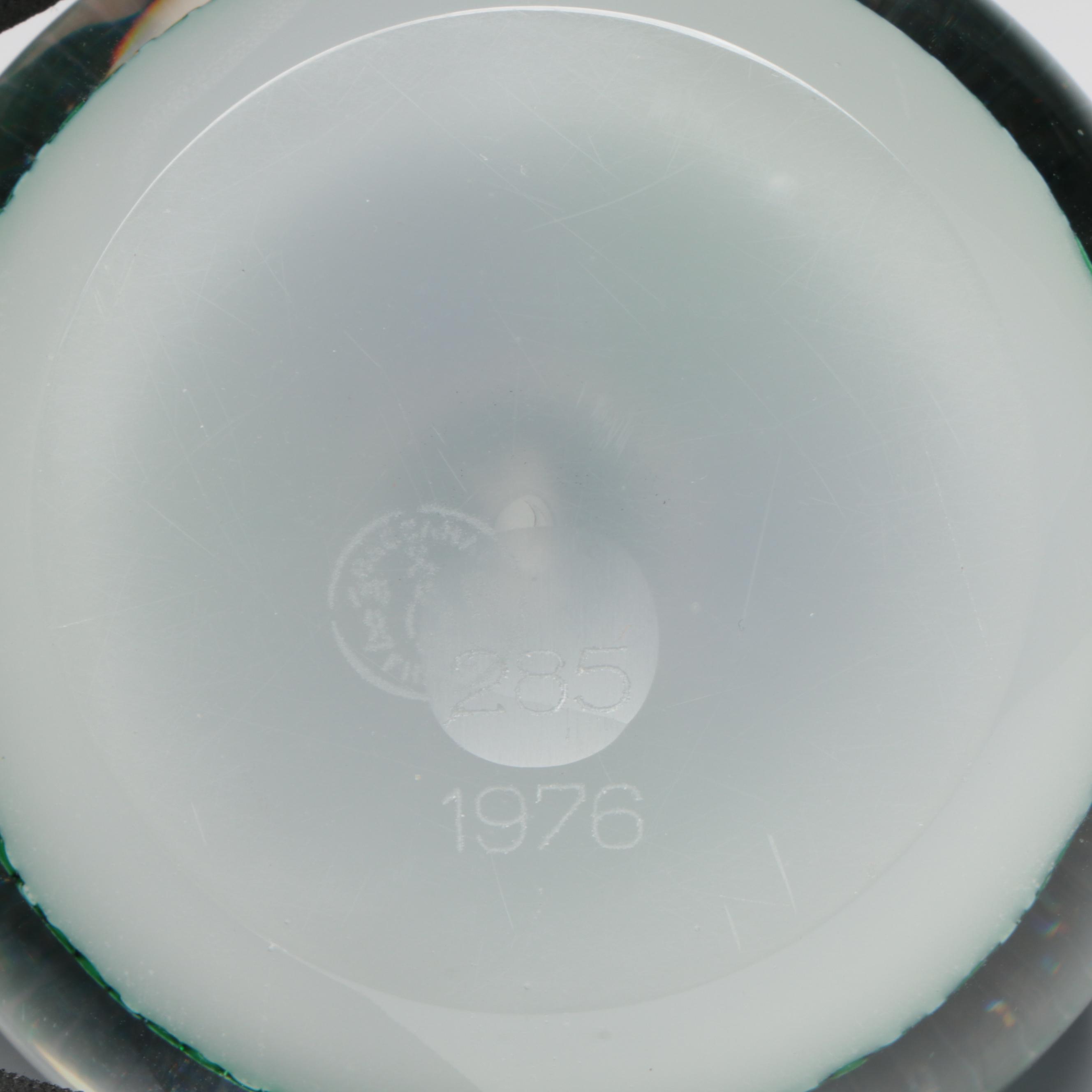 Baccarat Gridel Series L/E White Monkey Millefiori Art Glass Paperweight, 1976