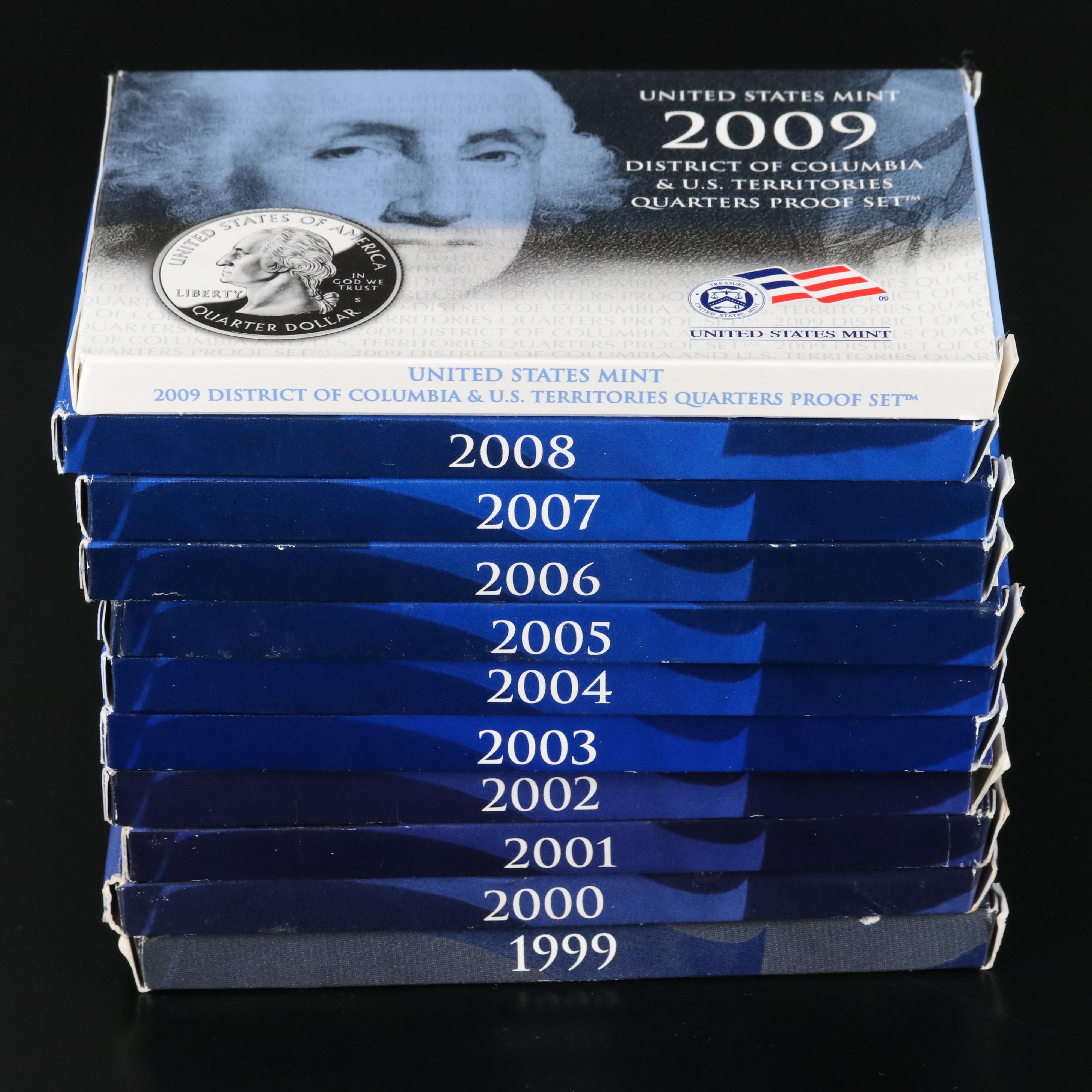 Collection of Eleven Different State Quarter Proof Sets 1999-2009 Complete
