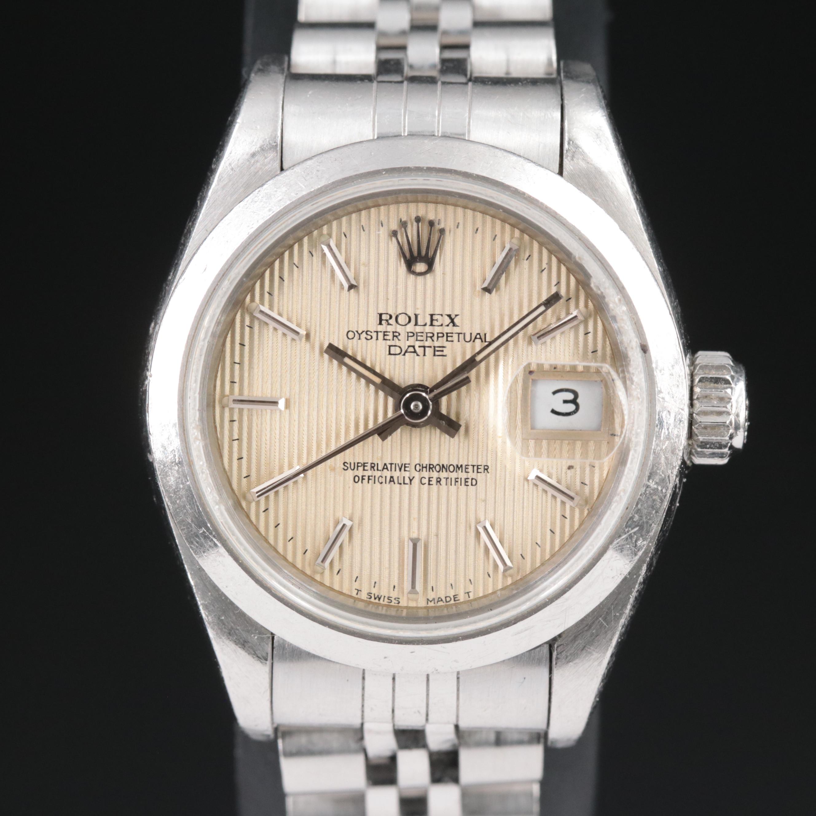 1994 Rolex Tapestry Dial Oyster Perpetual Date Watch