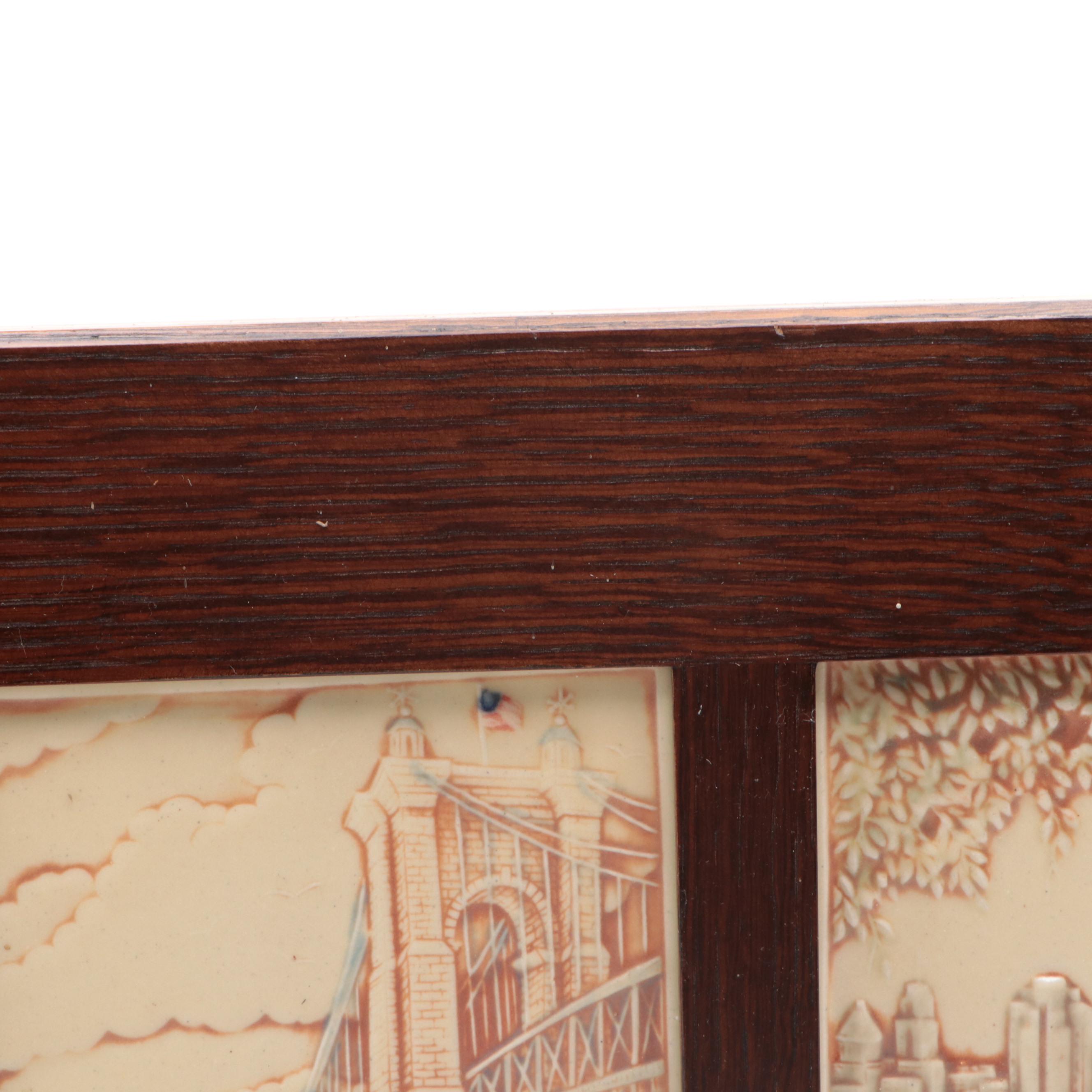 Rookwood Pottery "Roebling Bridge" & Cincinnati Skyline Tiles in Double Frame
