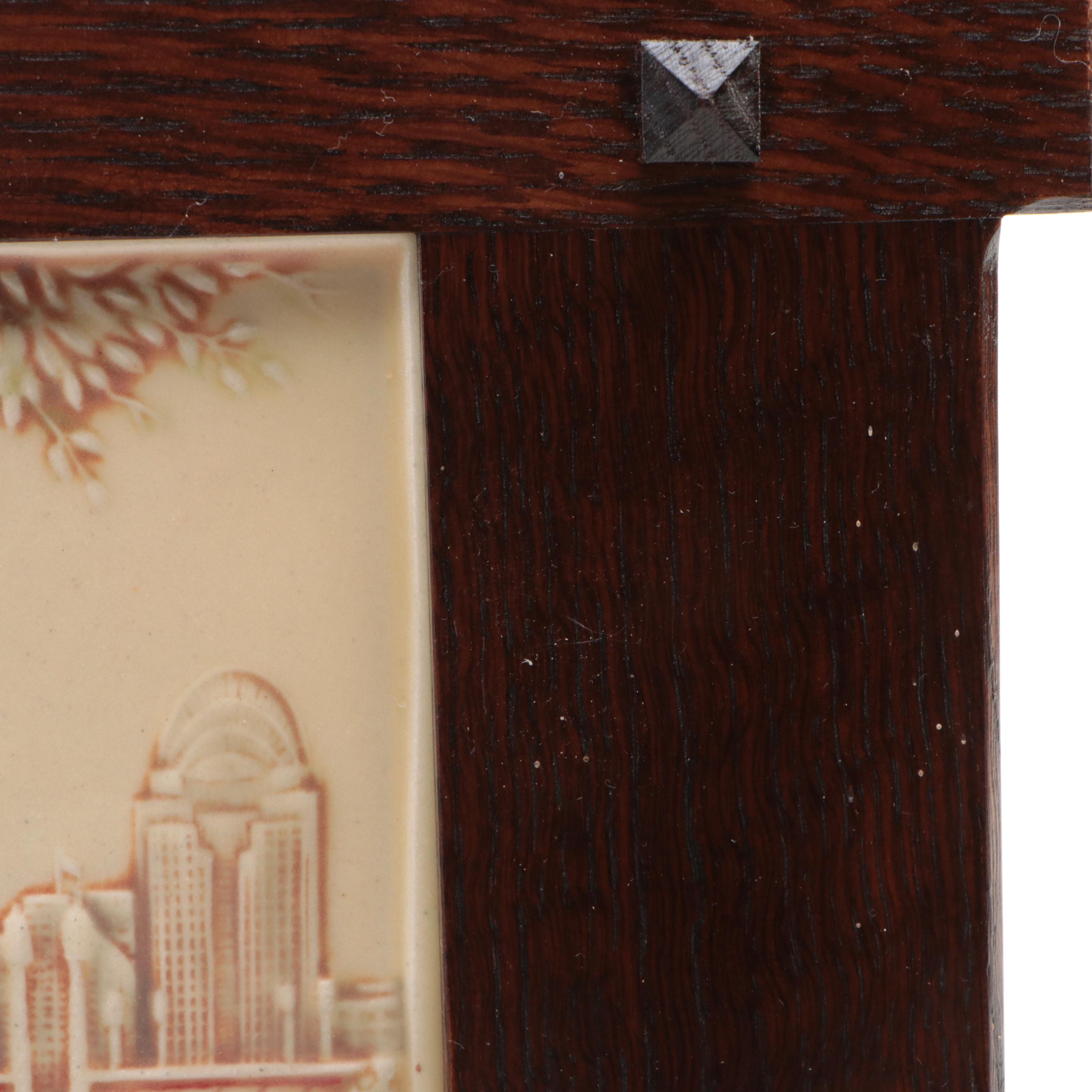 Rookwood Pottery "Roebling Bridge" & Cincinnati Skyline Tiles in Double Frame
