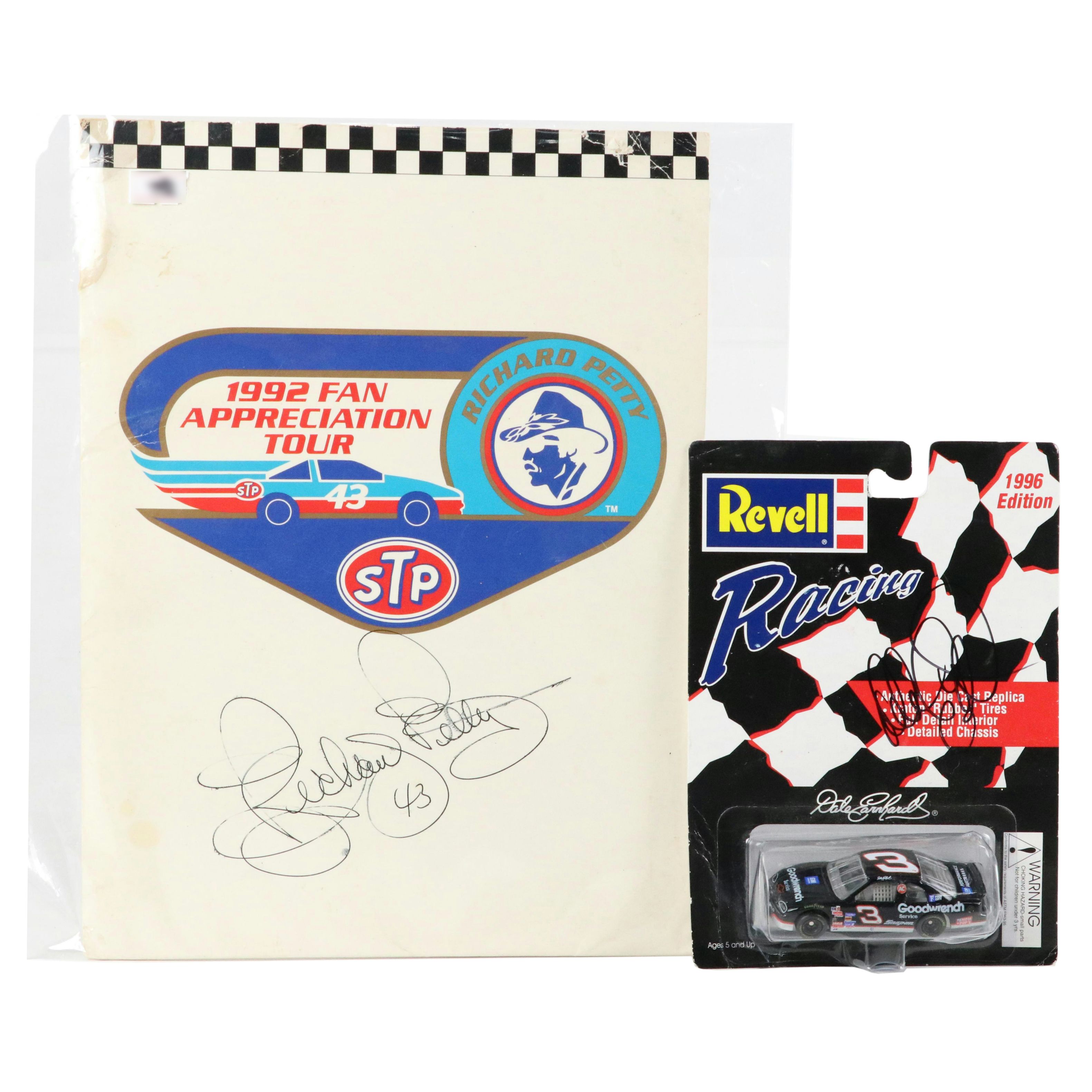 Dale Earnhardt Signed Revell Toy Car with Richard Petty Signed Folder