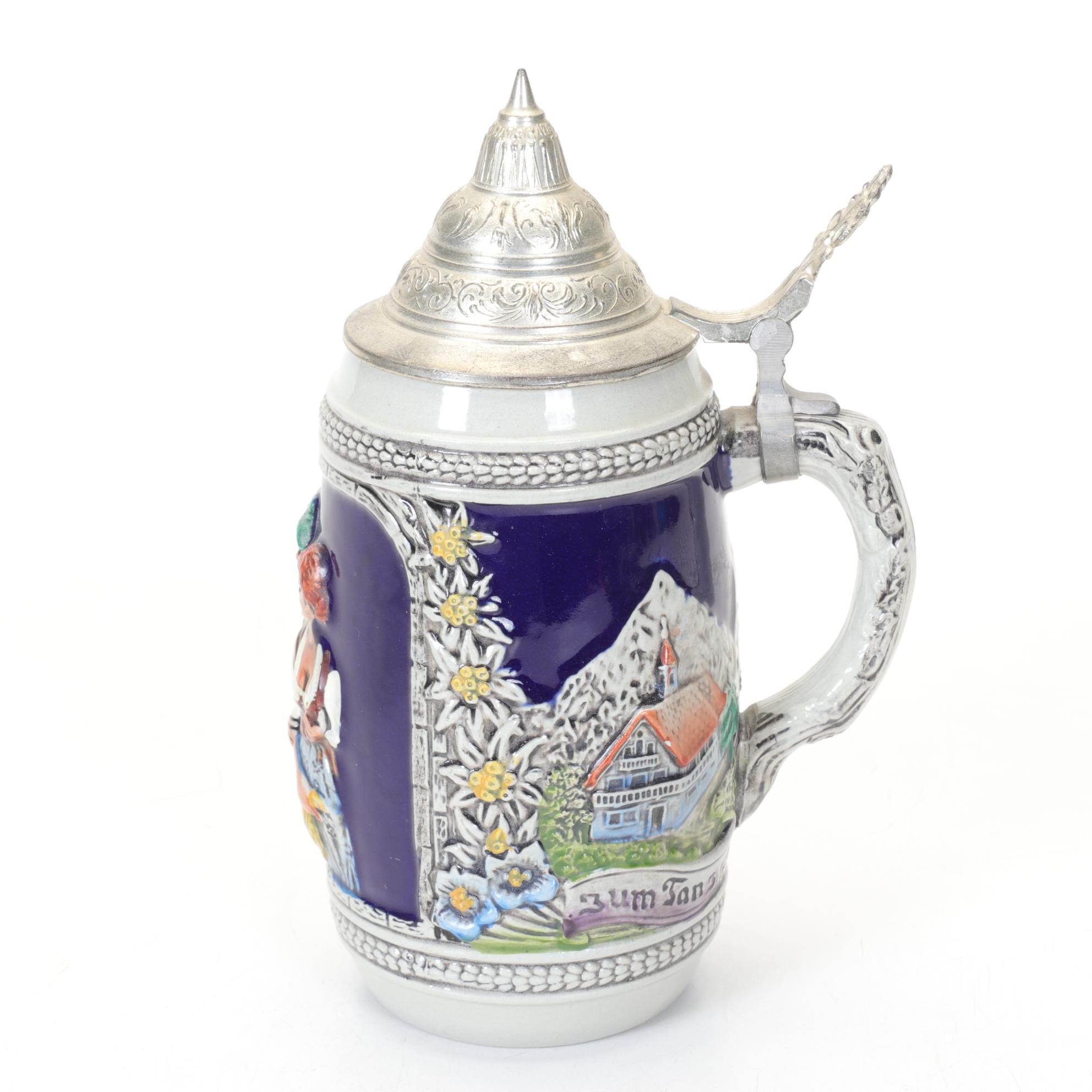 Trio of Hand-Painted German Beer Steins