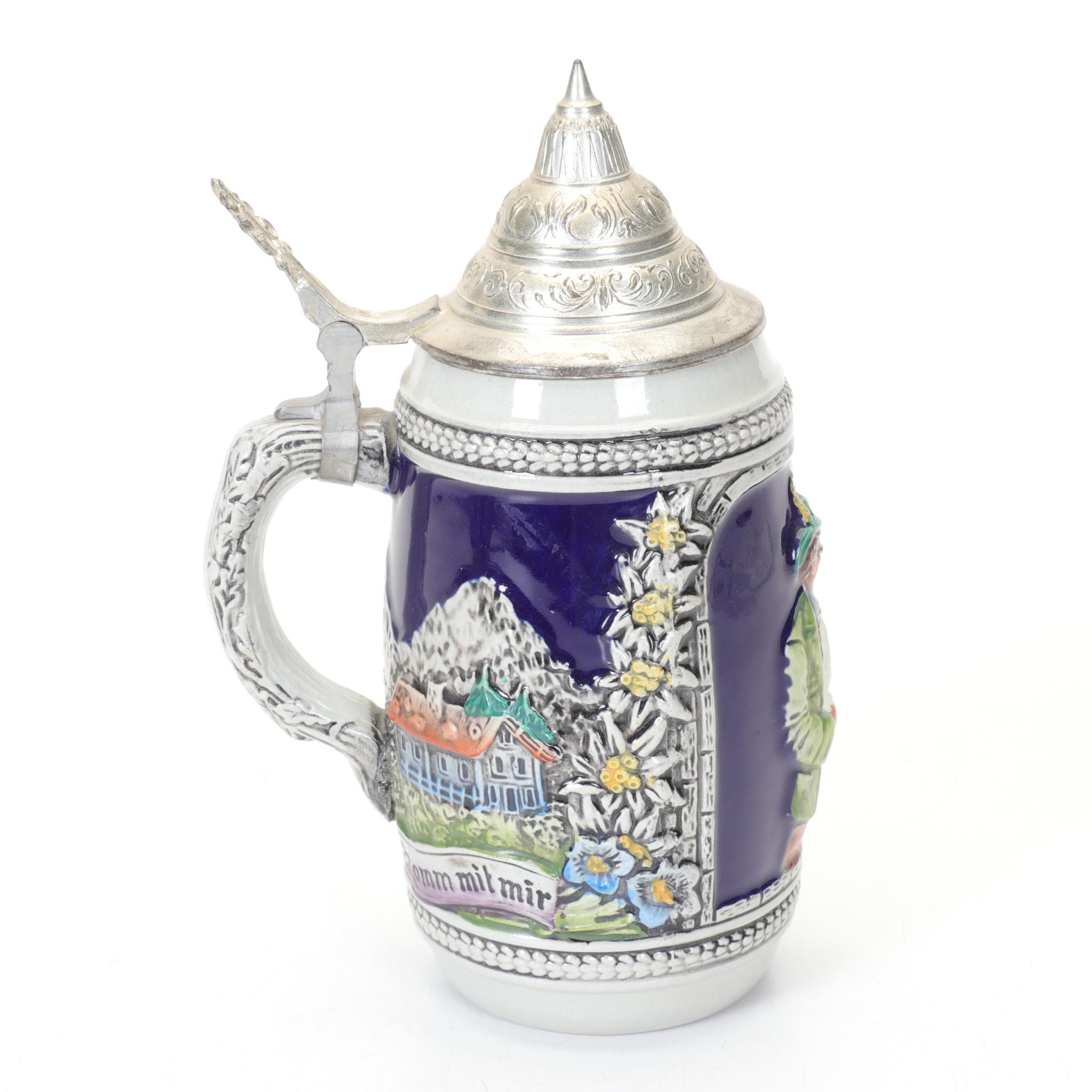 Trio of Hand-Painted German Beer Steins