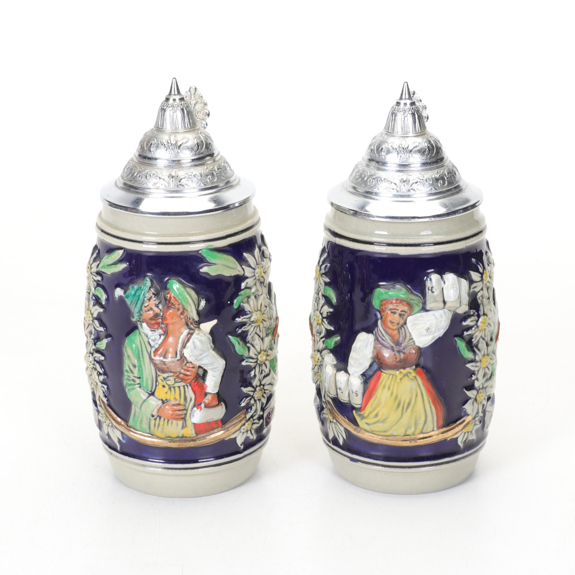 Trio of Hand-Painted German Beer Steins