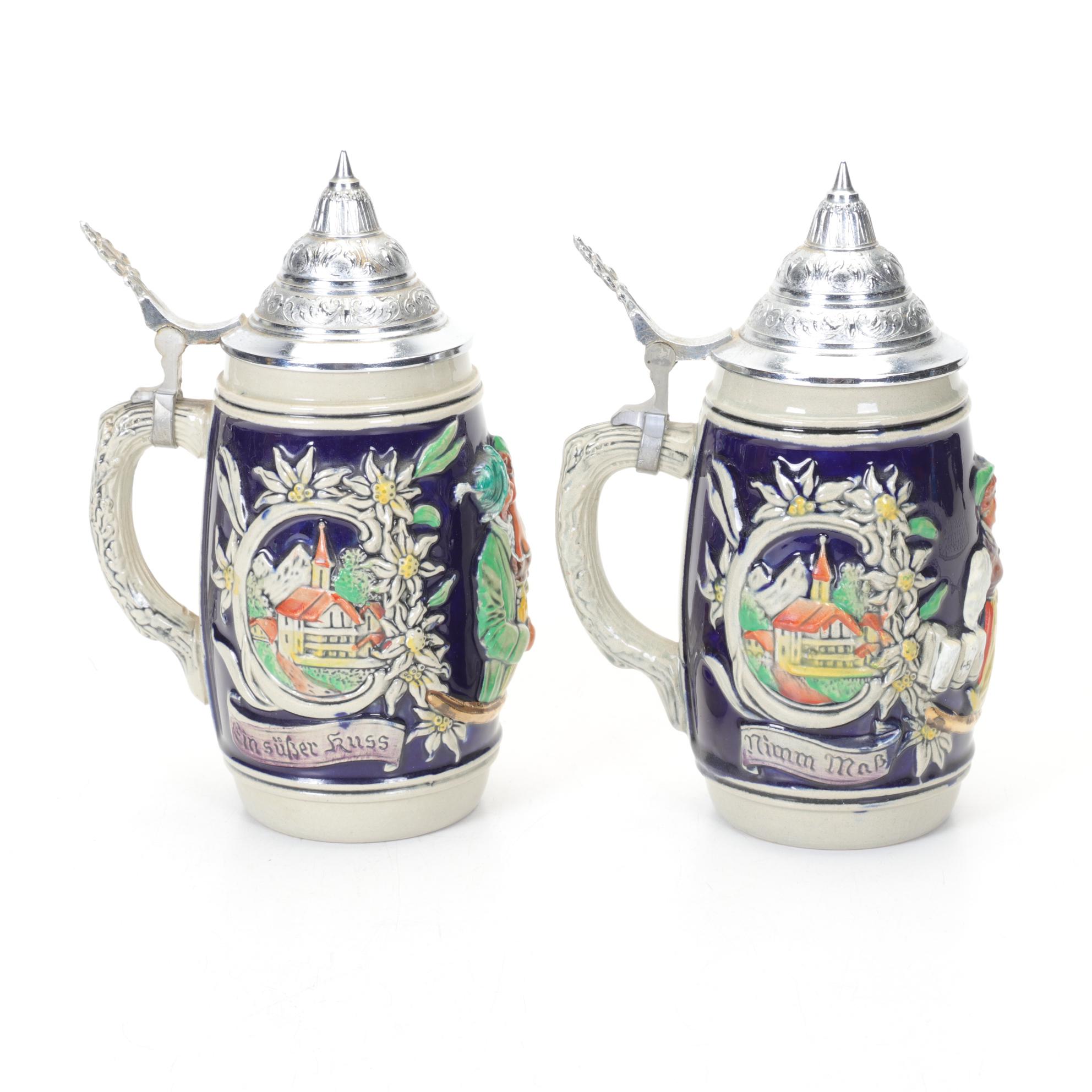 Trio of Hand-Painted German Beer Steins