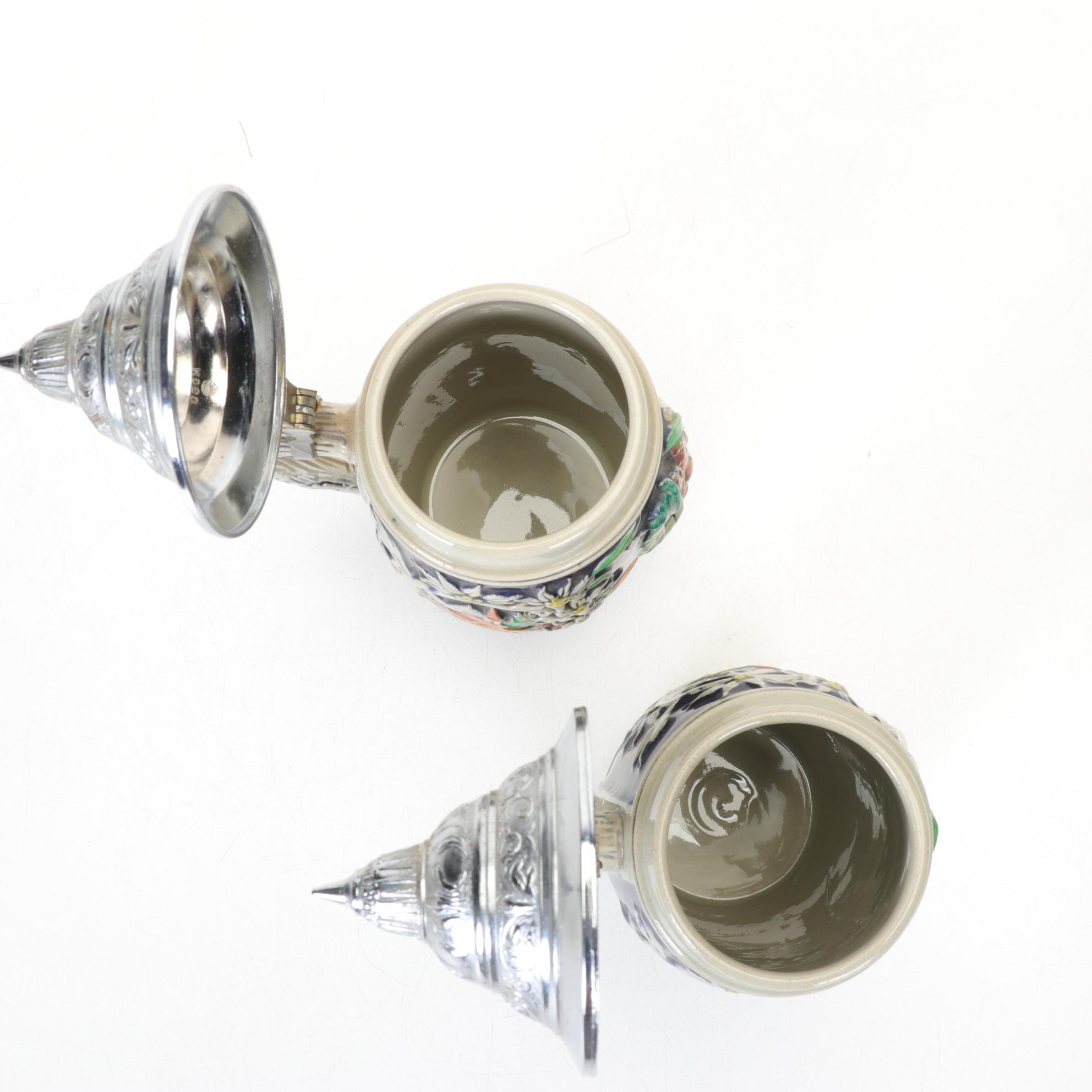 Trio of Hand-Painted German Beer Steins