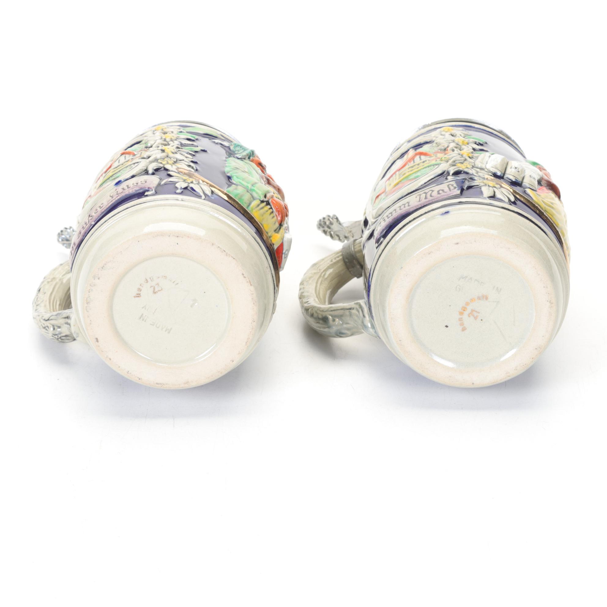 Trio of Hand-Painted German Beer Steins