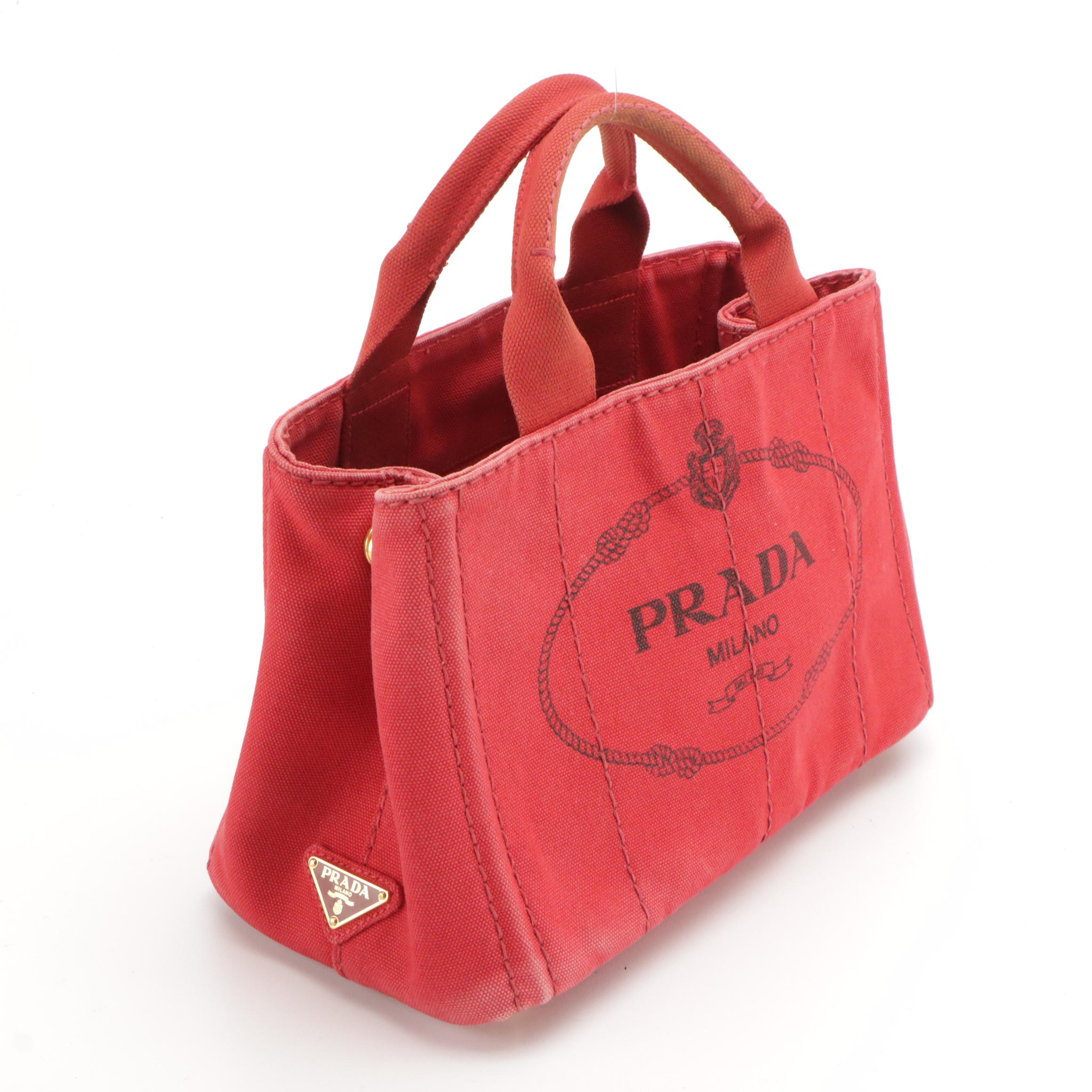 Prada Canapa Logo Handbag in Red Canvas