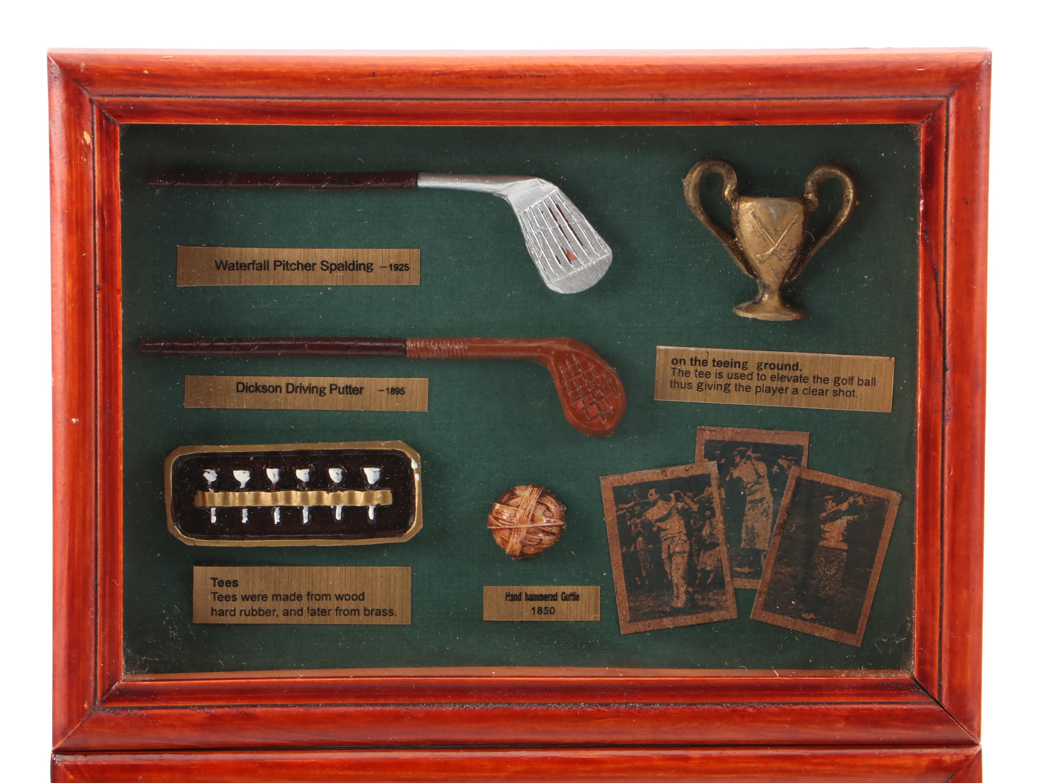 Resin, Paper, and Metal Golfing History Miniature Dioramas in Wood Shadow Boxes