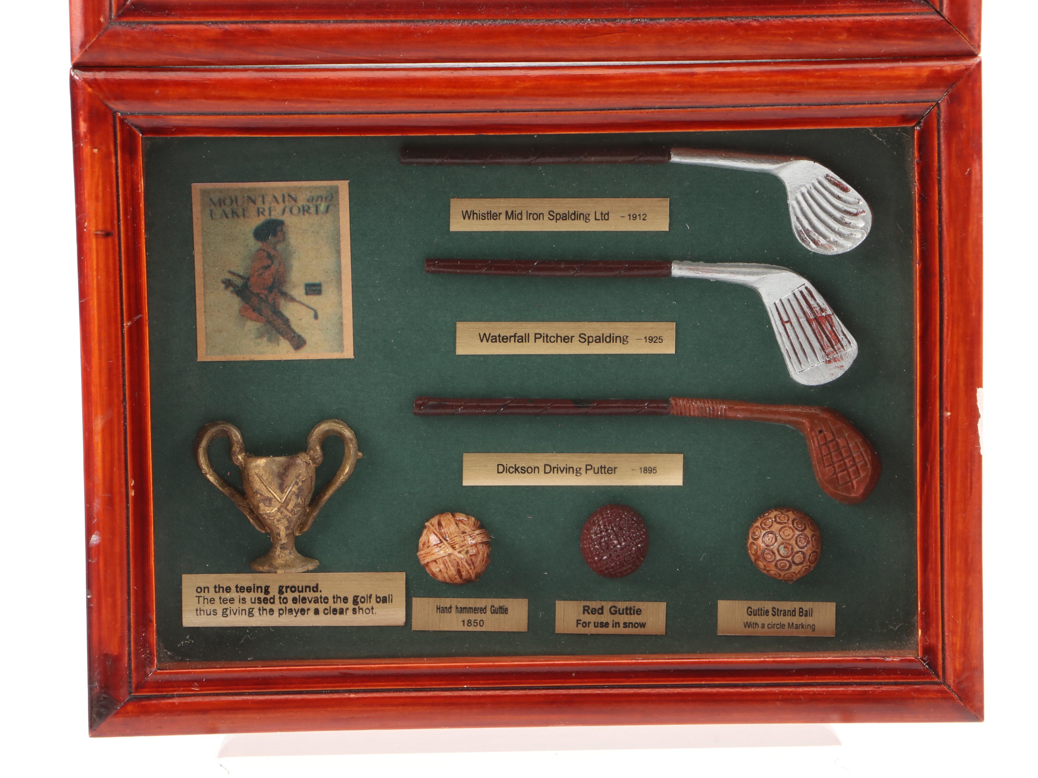 Resin, Paper, and Metal Golfing History Miniature Dioramas in Wood Shadow Boxes